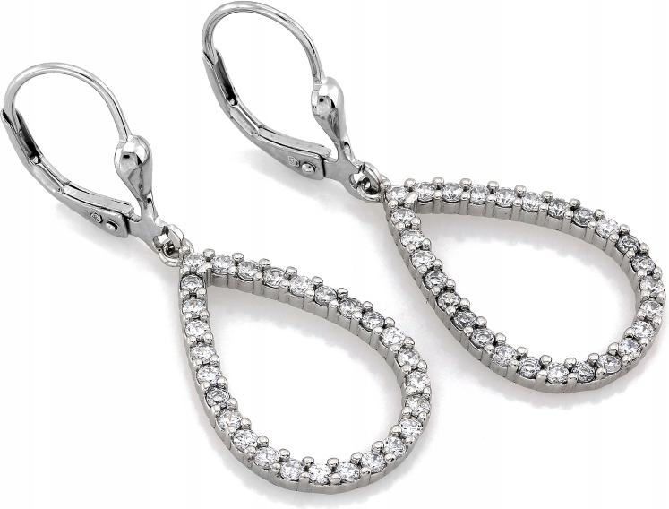 Stříbrné náušnice 925 závěsné se zirkony, slzy, anglické zapínání, módní