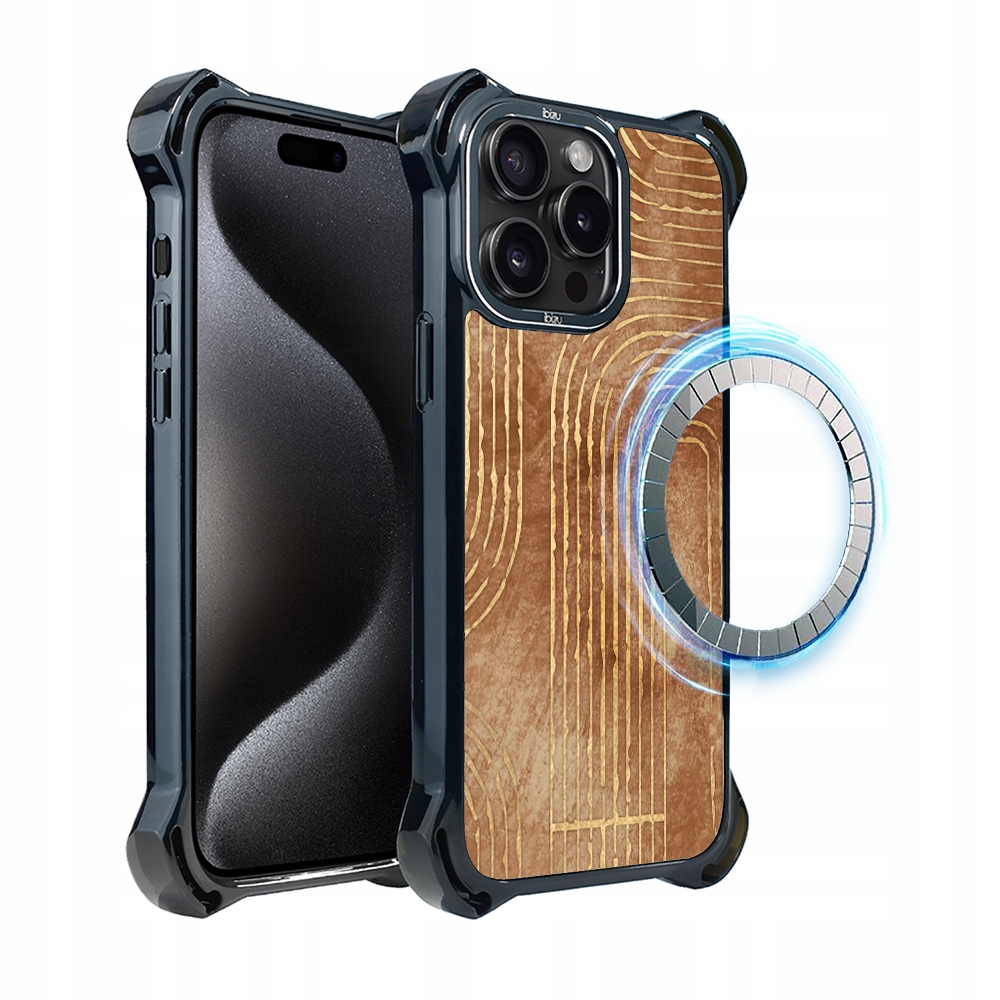 Pouzdro pro iPhone 15 Pro Max Ibizu DropGuard Ultra s MagSafe, geometrické linie