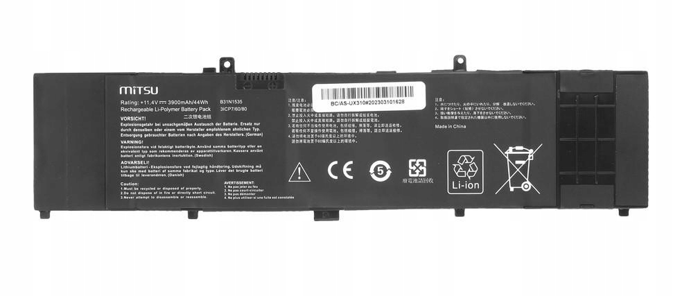 Bateria B31N1535 do Asus Zenbook UX310UA UX410UA 3900 mAh 44 Wh 11.4V
