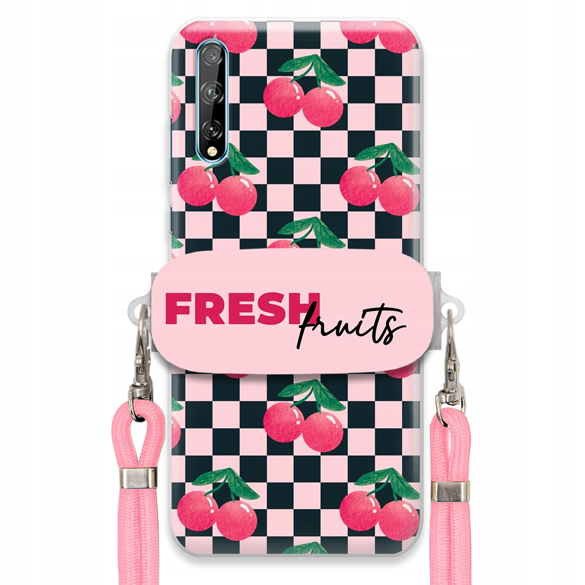 Puzdro pre Huawei Y8P Vodítko Pink Crossbody držiak šachovnice Fresh Fruits