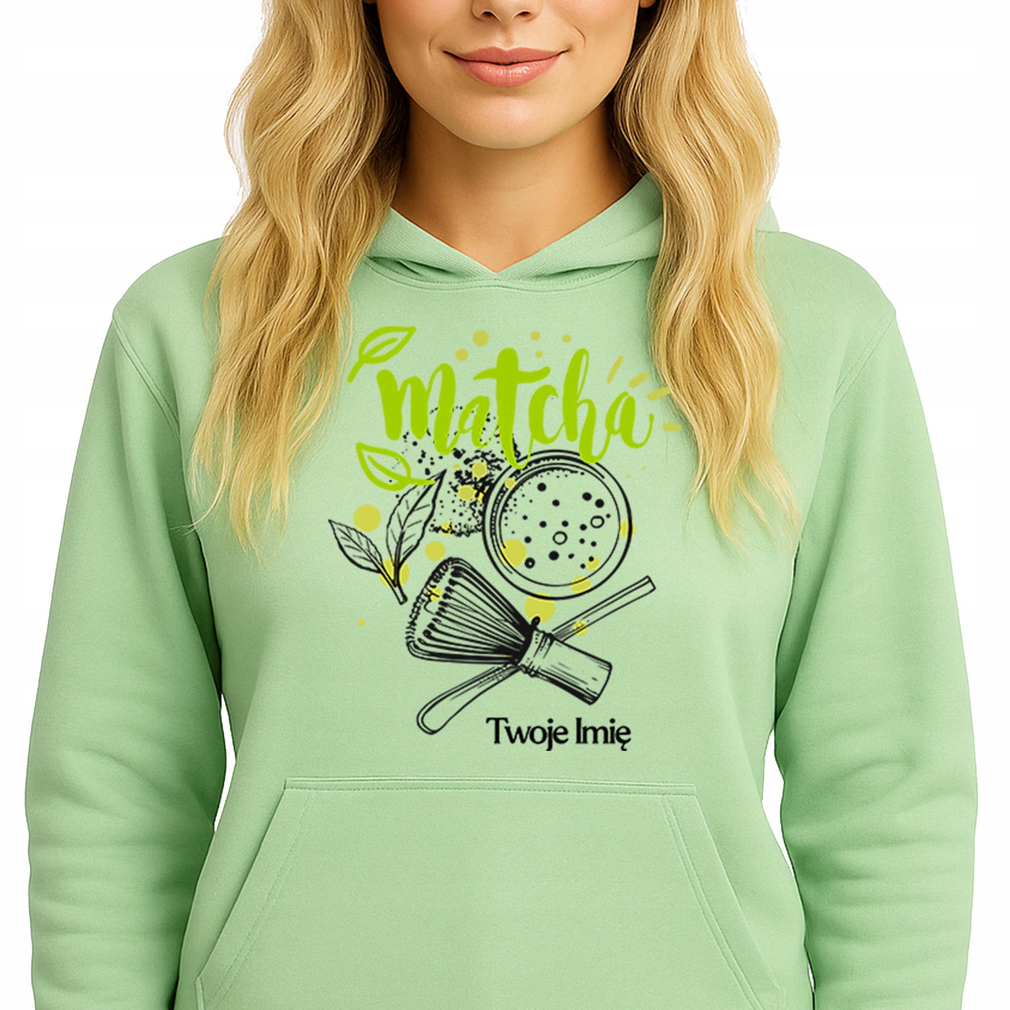 Mikina s kapucí Pistachio Green pro milovnici Matchy Matcha Jméno M