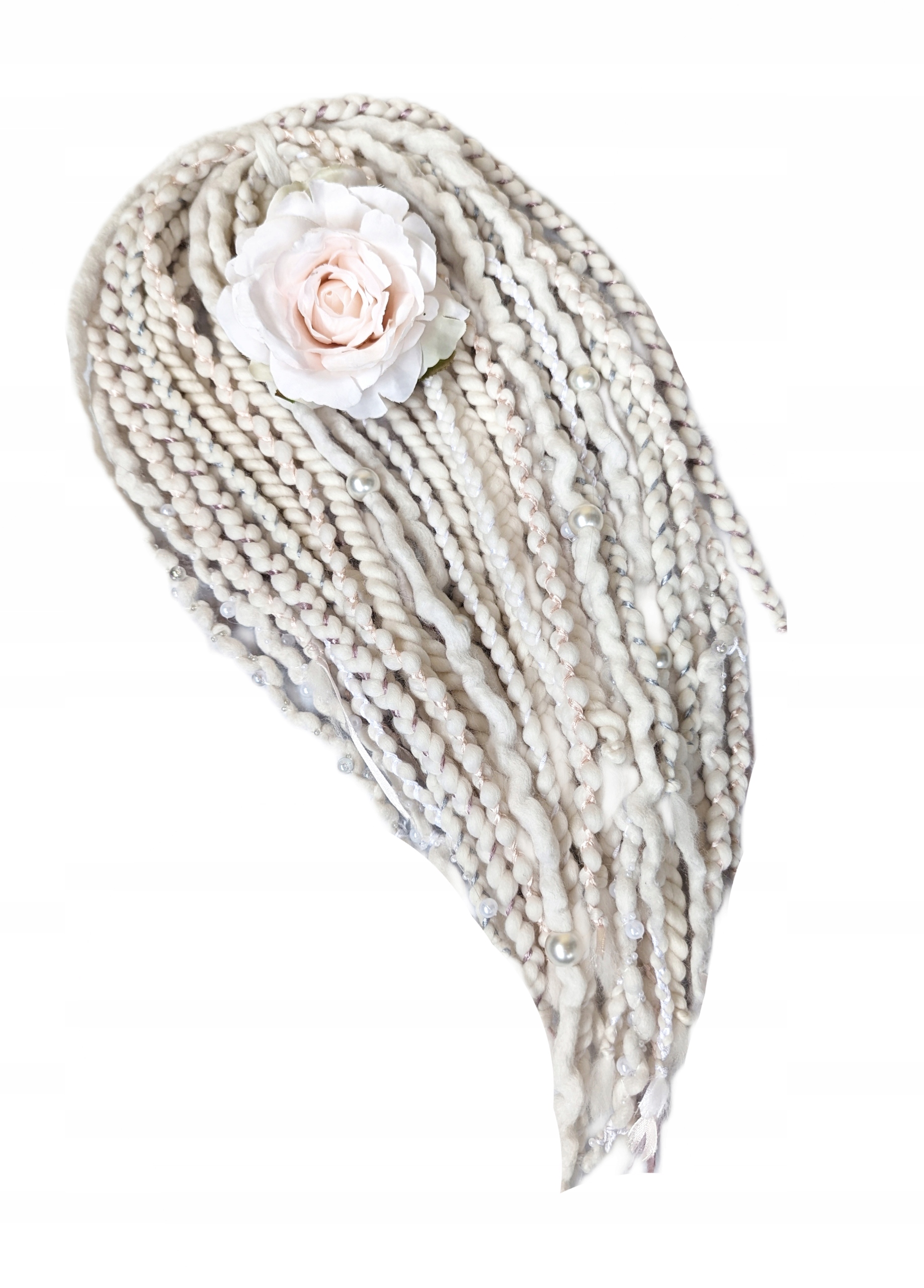 Dredloky Dredy Vlněné copánky, bílé, Perlová Rosa, 40 kusů