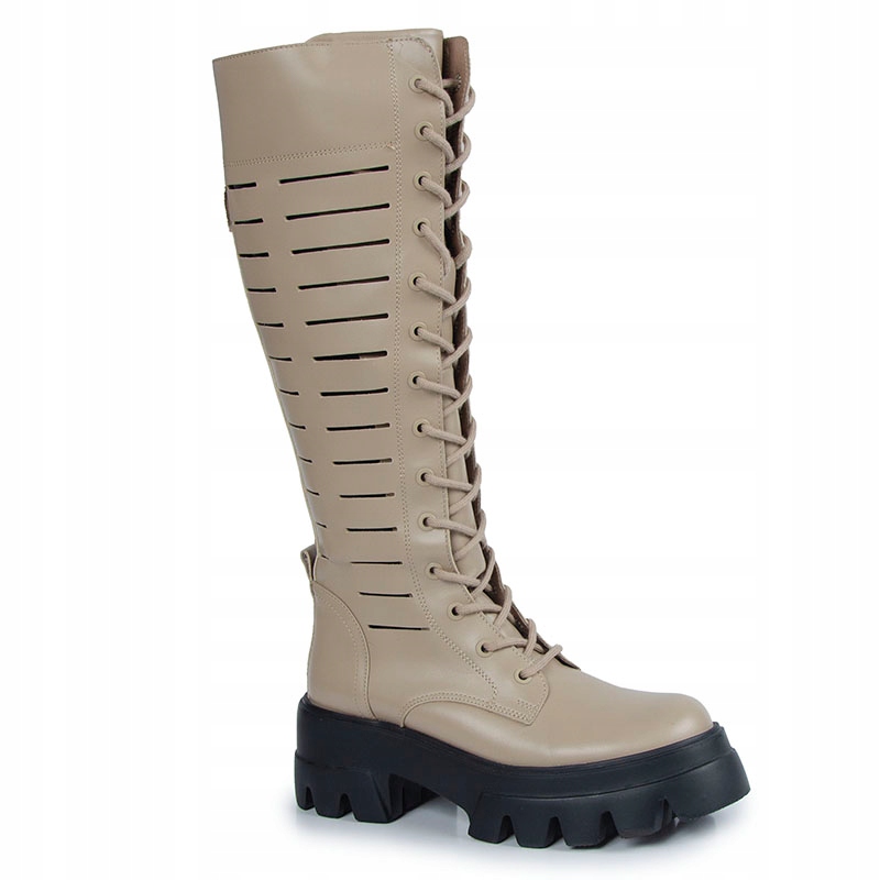 CARINII B8105 KOZAKI BOTKI AŻUROWE SKÓRA BEŻOWE 39