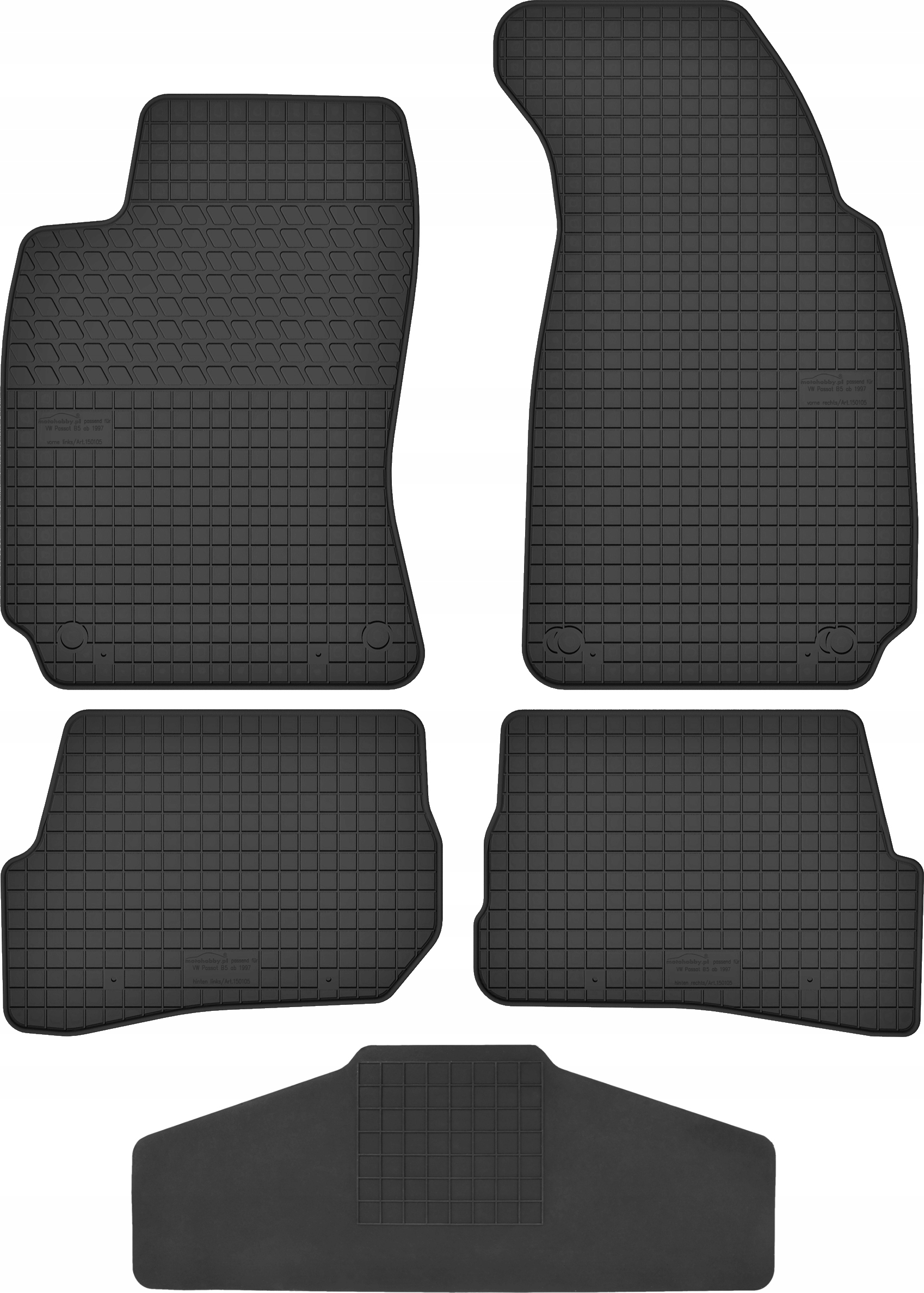 Gumové koberce s tunelem určené pro Volkswagen Passat B5 Komplet Černá