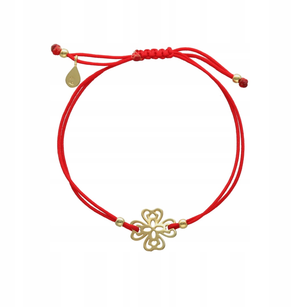 Provázkový náramek čtyřlístek ažur červený