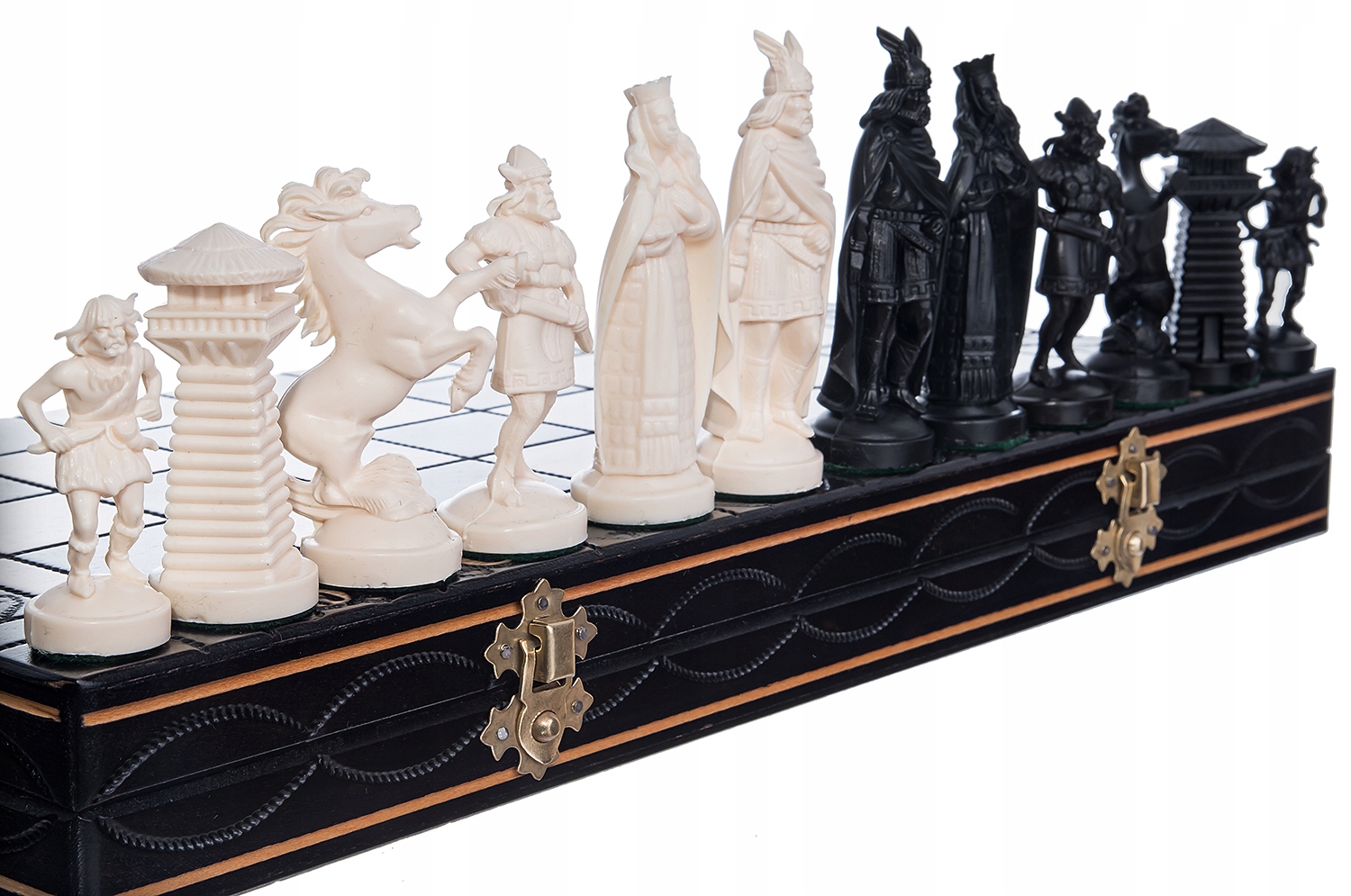 SZACHY WIKINGI DREWNIANE CZARNO- BIAŁE DUŻE 42 cm Język instrukcji inna