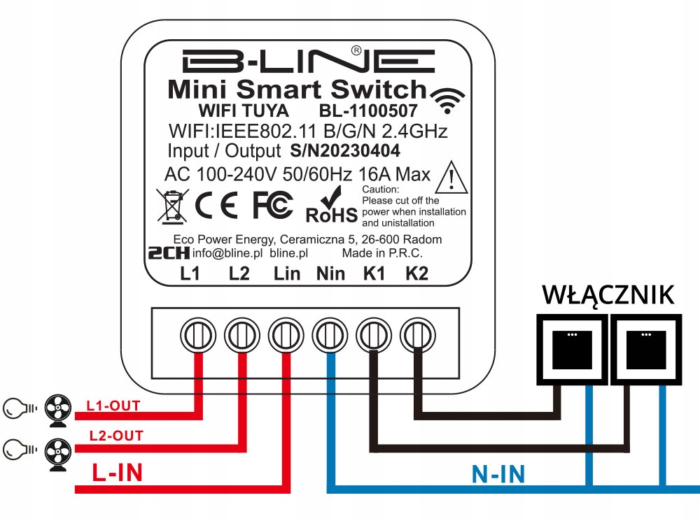 Kontroler do puszki MINI BOX WIFI PRS TUYA(2KANAŁ) Rodzaj sterownik