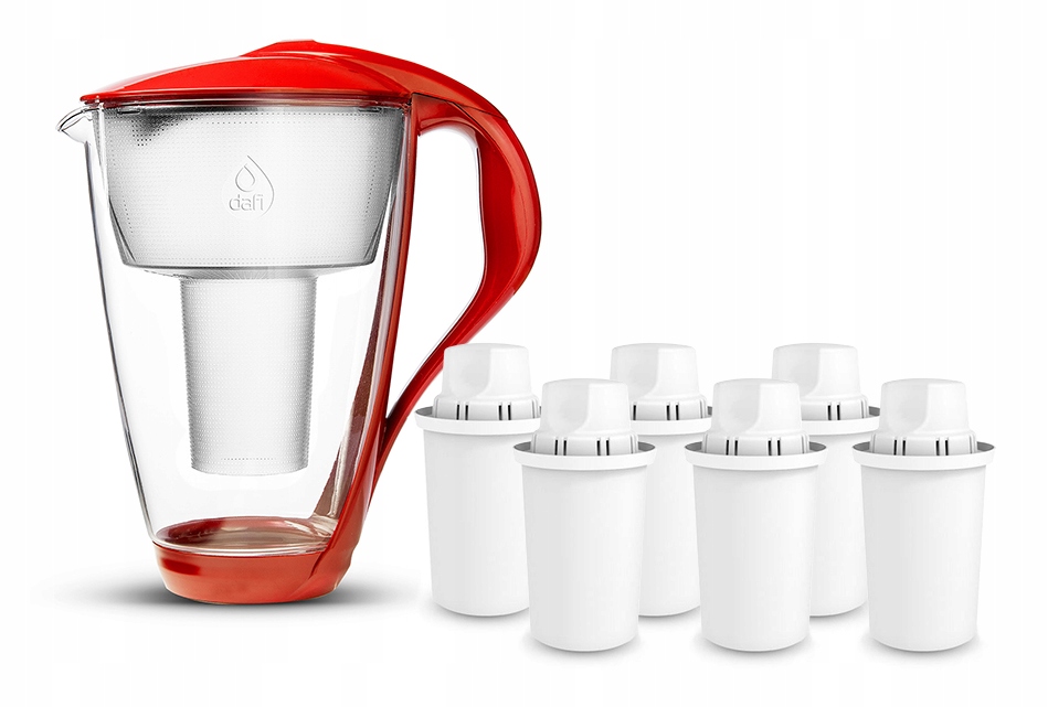 Dzbanek filtrujący szklany Dafi Crystal Led +6 filtry Classic (czerwony)