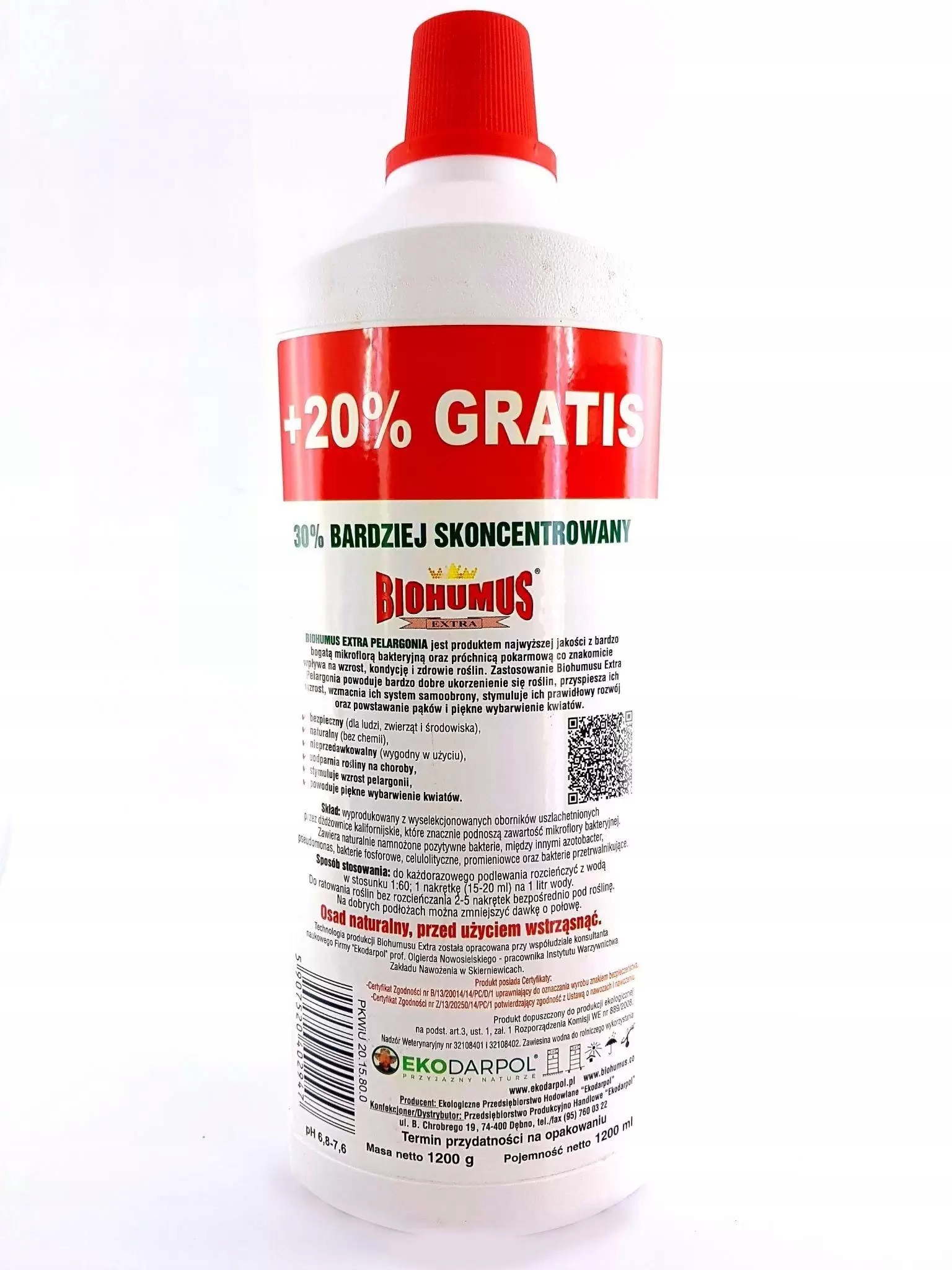 Biohumus Extra1l+20% gratis Nawóz do Pelargonii Producent EkoDarPol