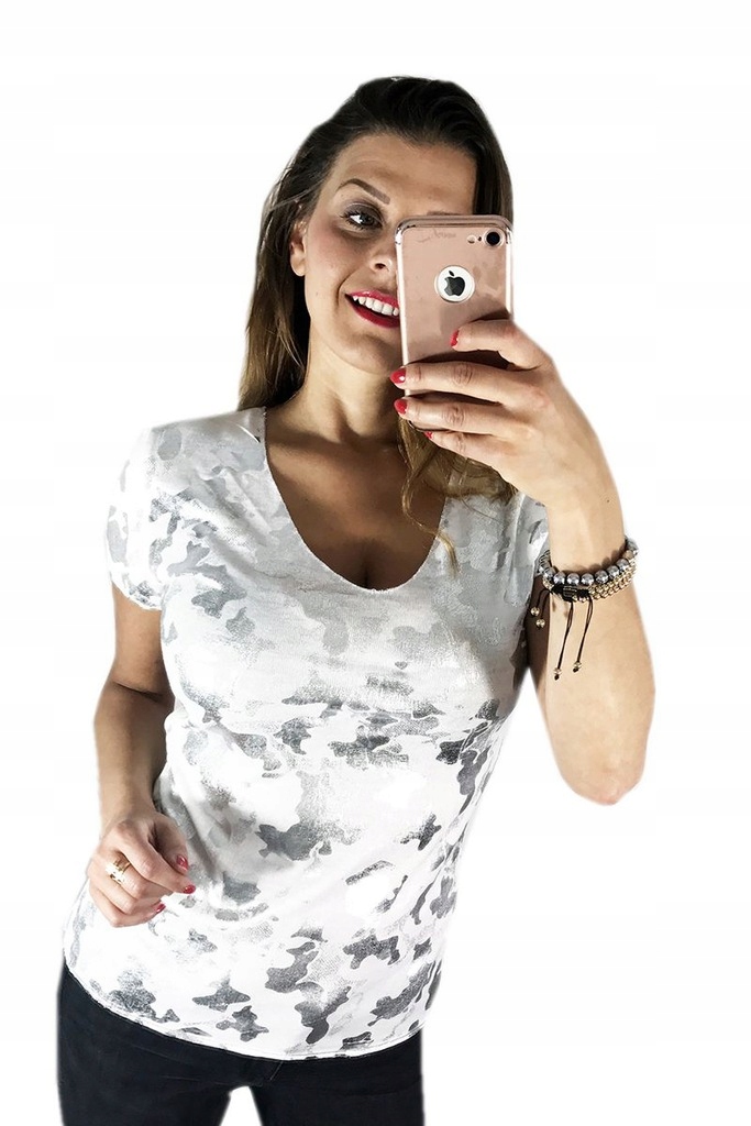 

AM171 Biała Bluzka T-shirt Moro Połysk Srebro