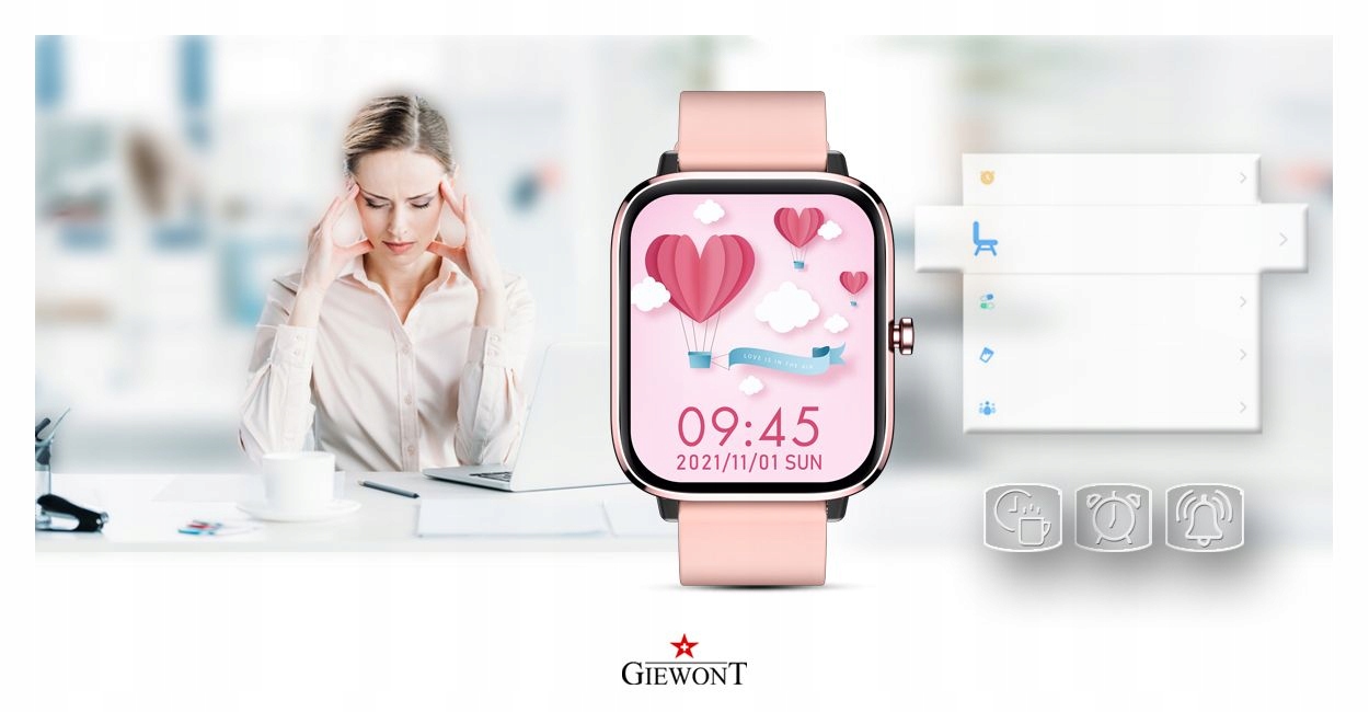 Smartwatch Giewont GW230-1 Różowe Złoto-Różowy Grubość koperty 12 mm