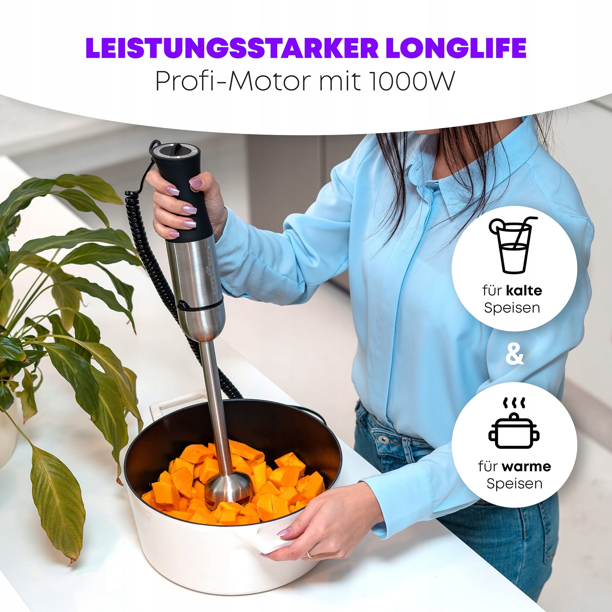 PROFICOOK Blender 1000W Stalowy, 27cm, Regulacja Prędkości — miniatura 5