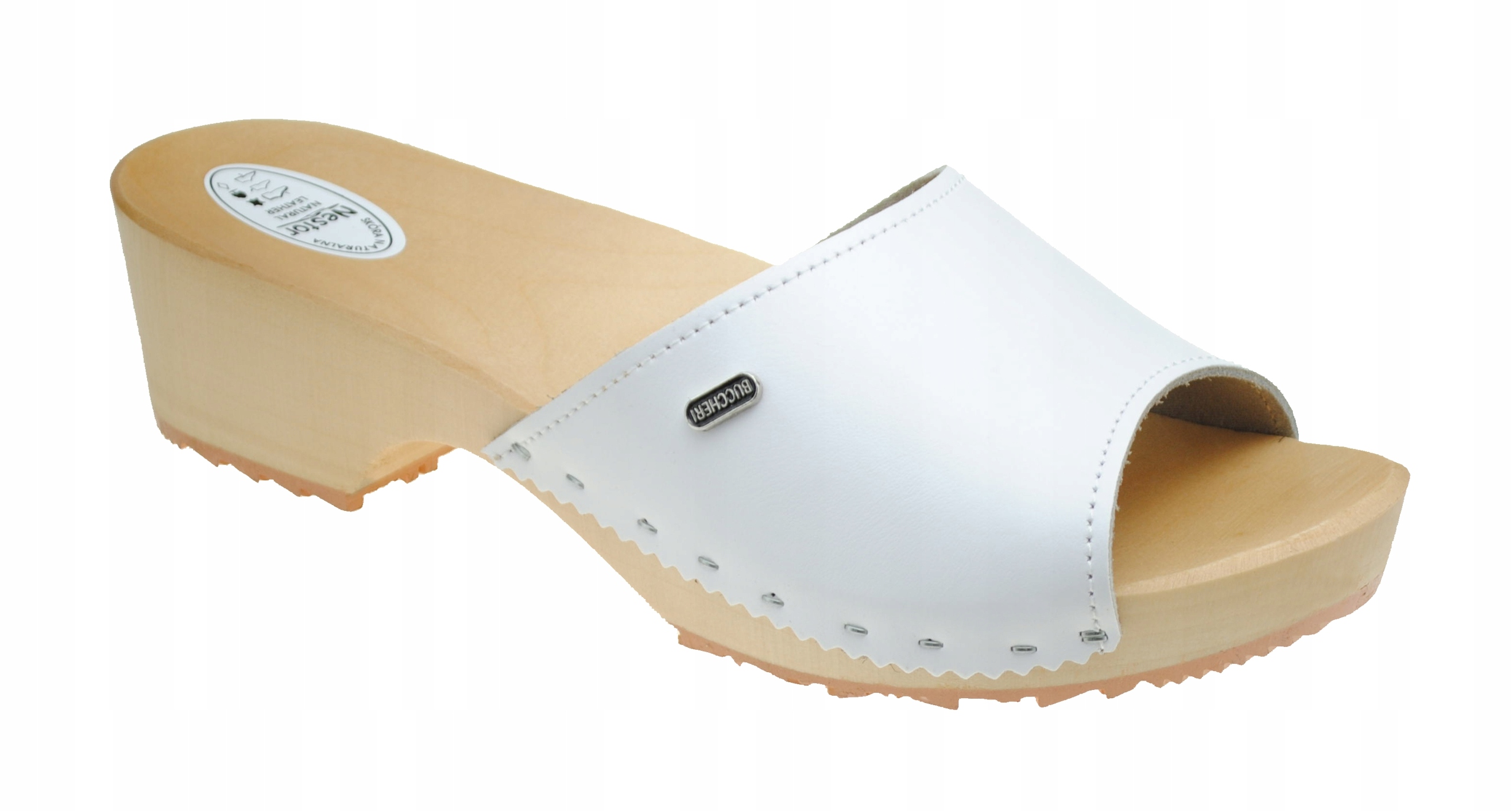 CHODAKI damskie DREWNIAKI KLAPKI Skóra Naturalna Wzór dominujący bez wzoru