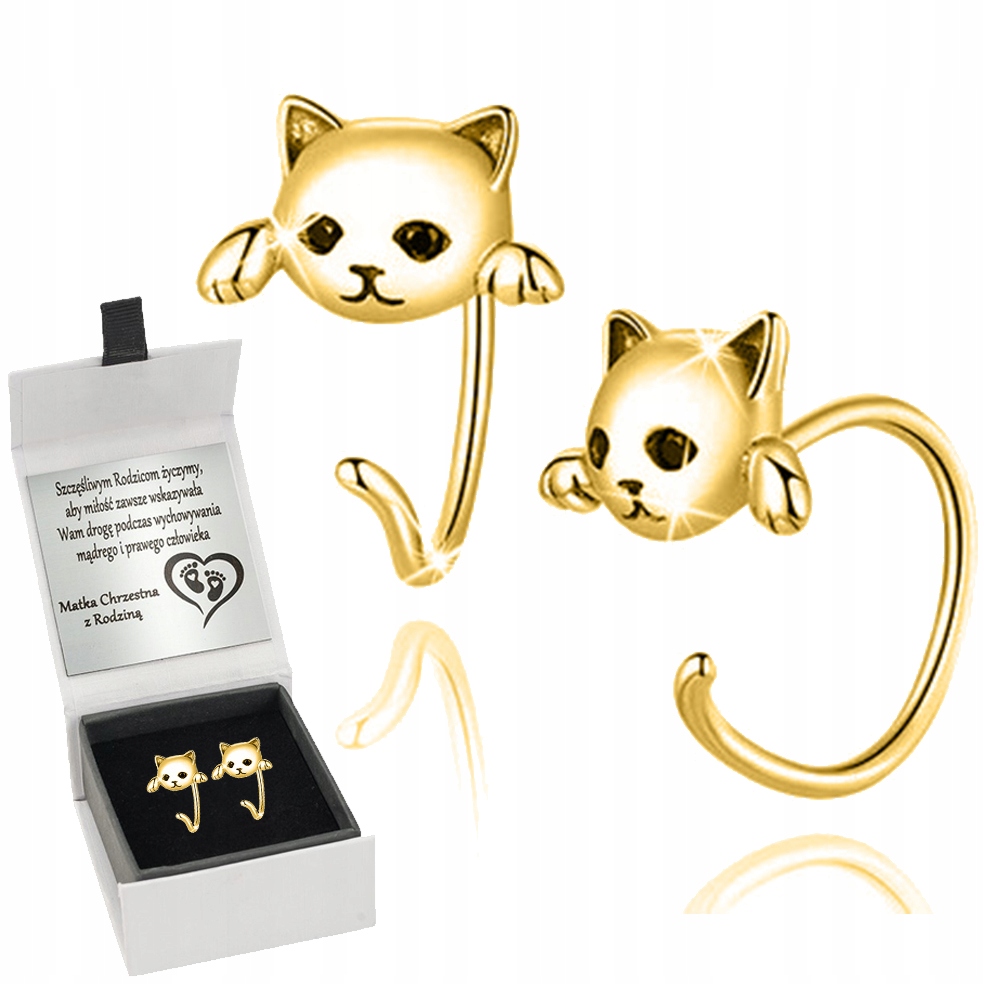 

Złote Kolczyki 925 Dla Dziewczynki Kotki Grawer