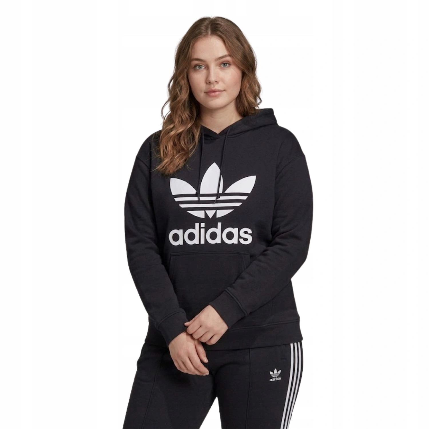 Mikina Adidas Trefoil s kapucí pro ženy, černá klokanka vel. 1X