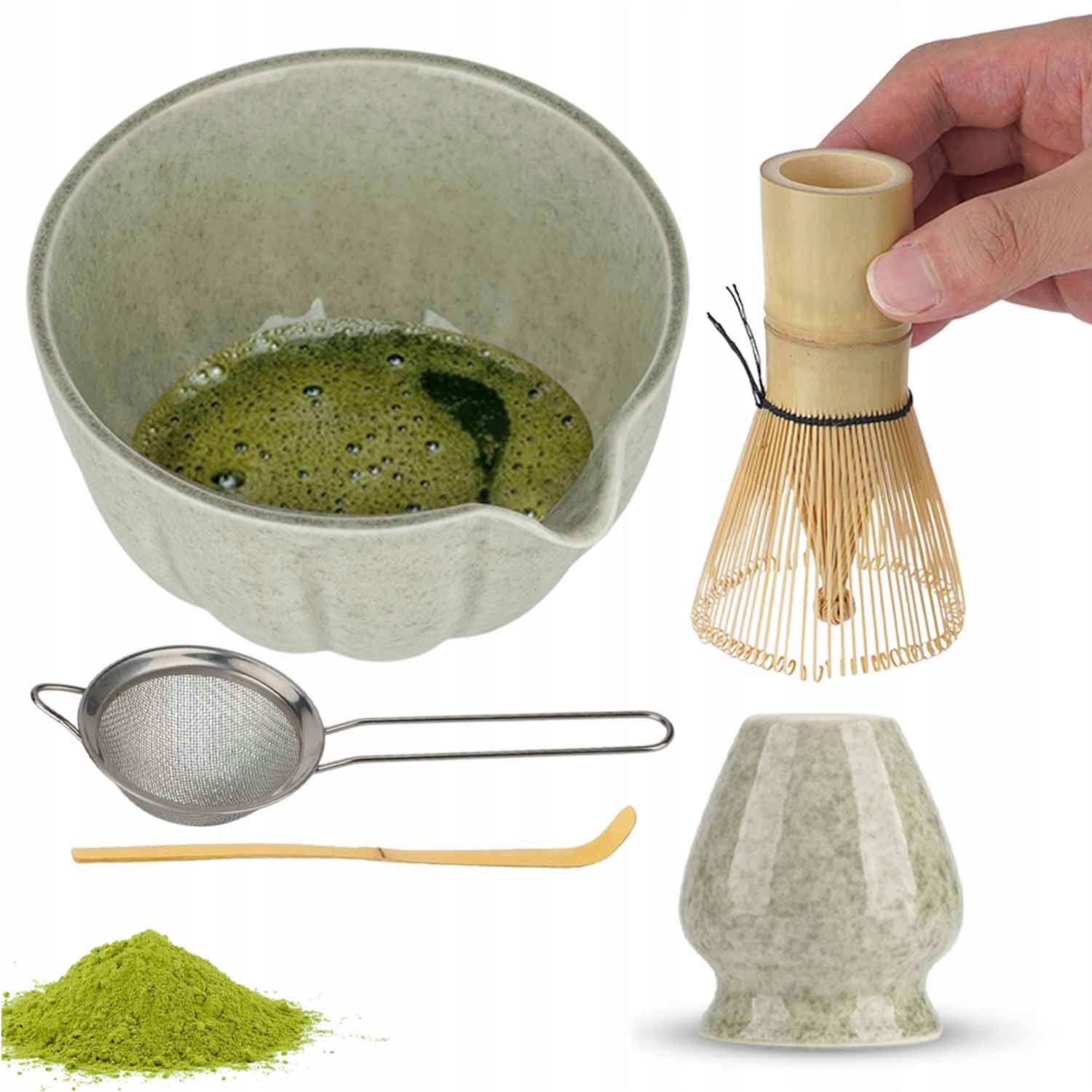 5 El Sada Na Čaj Matcha Keramika Miska Chasen Metla Sítko Lžička
