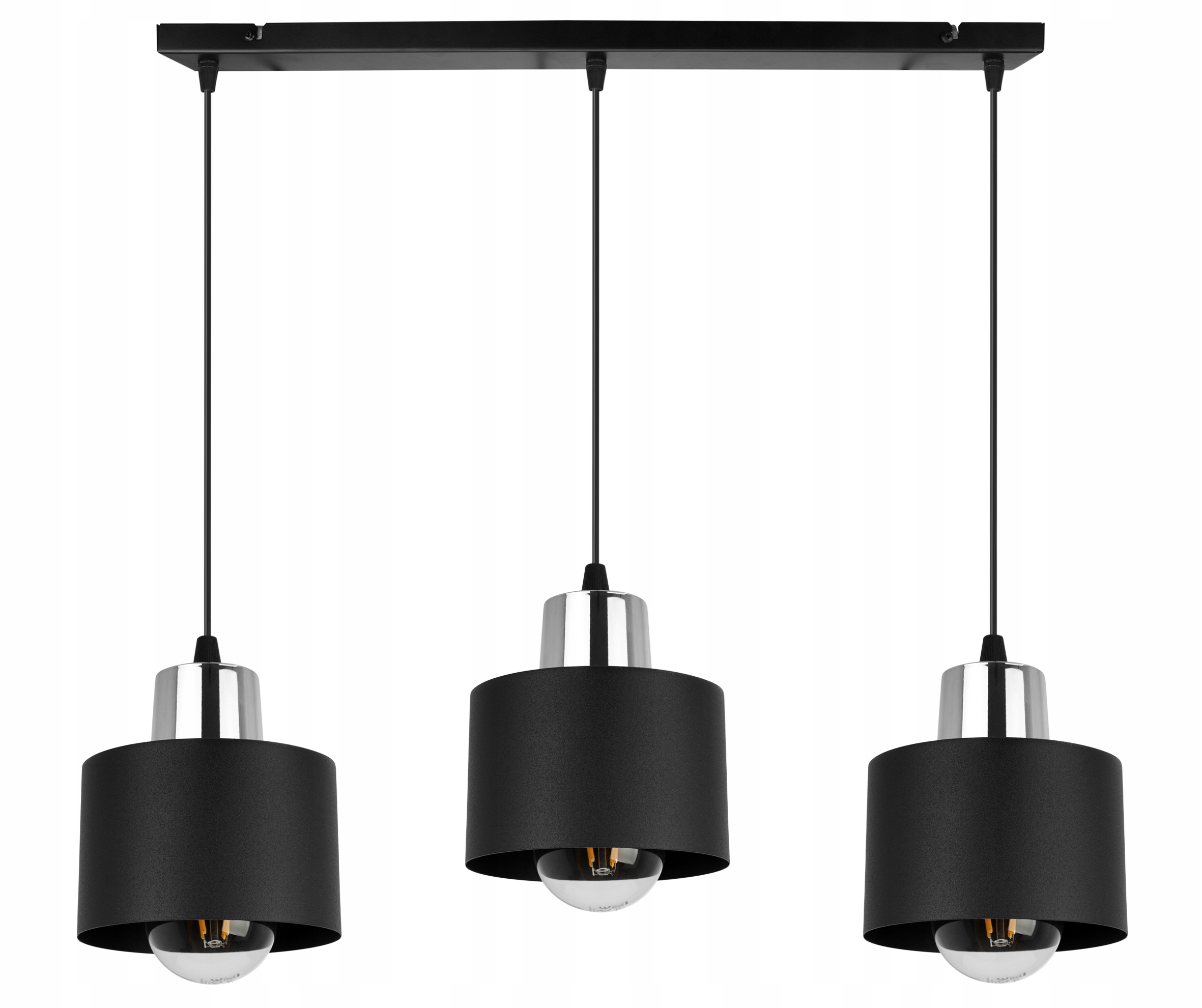 Lampa Wisząca Sufitowa Żyrandol Potrójny Czarna Klosz Loft Nowoczesna