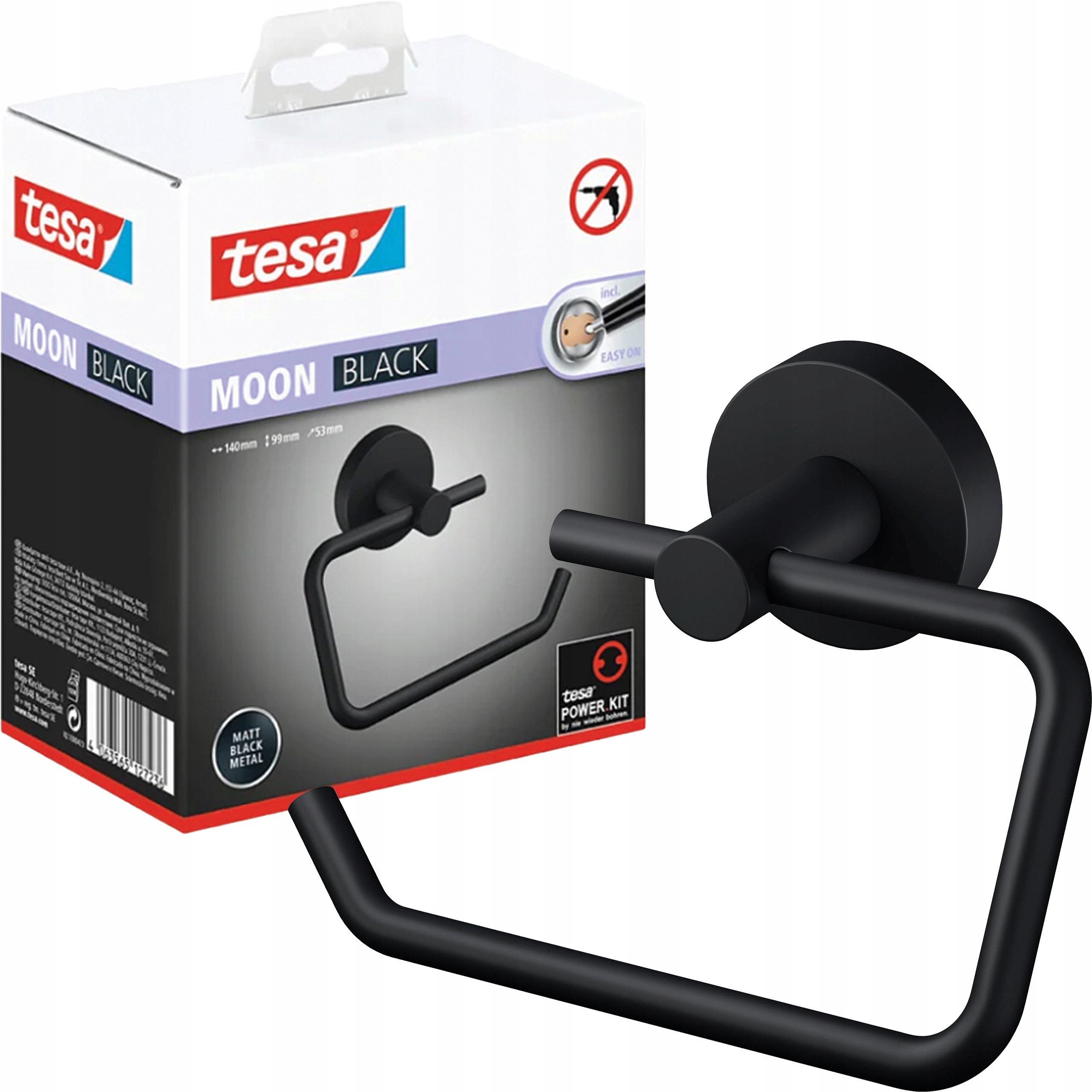 Tesa Moon Black Držák na toaletní papír Samolepicí Závěsný kovový