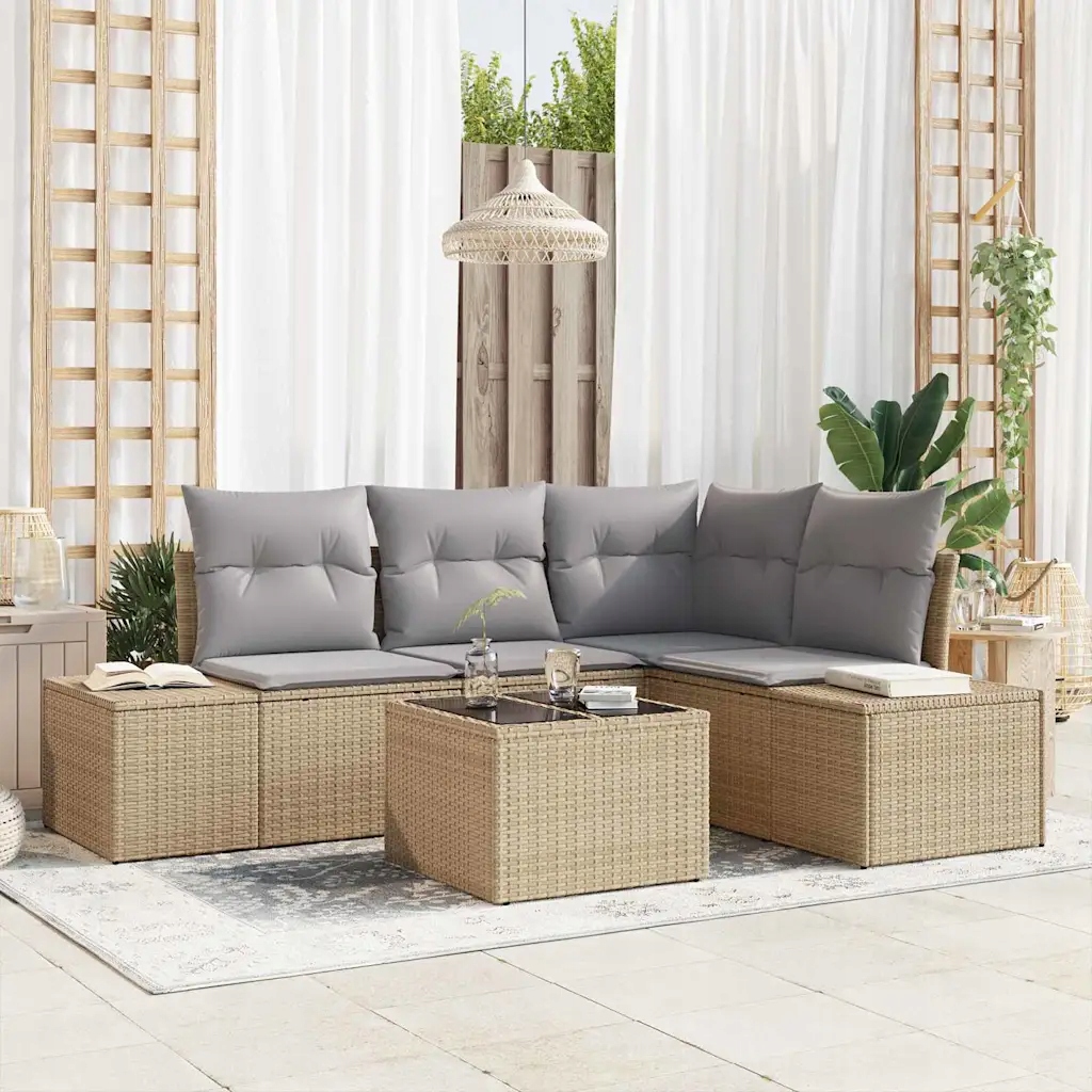 Sada zahradních pohovek 5 pcs Béžová Poly ratan Béžová 3347050