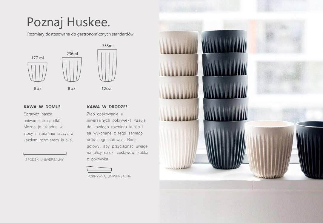 HUSKEE Kubek take-away 177ml Natural + pokrywka Marka Huskee