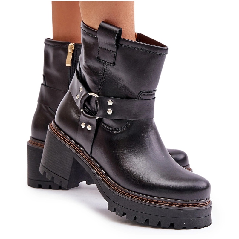 Dámské Kotníkové Boty Z Přírodní Kůže Na Zip Sloupek Lewski 3435 Černé 39