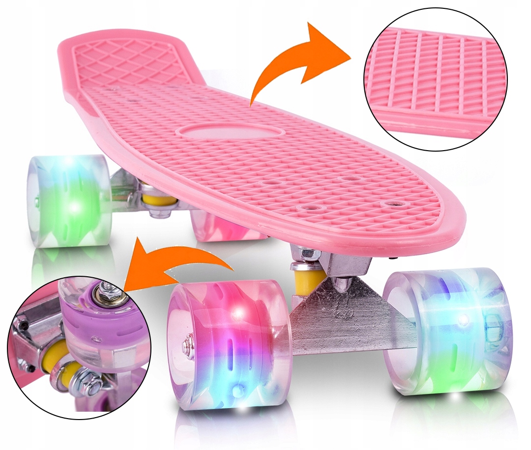 DESKOROLKA FISZKA DESKA ŚWIECĄCE KOŁA LED RGB 56 CM Różowa dla Dziewczynki Model Z511