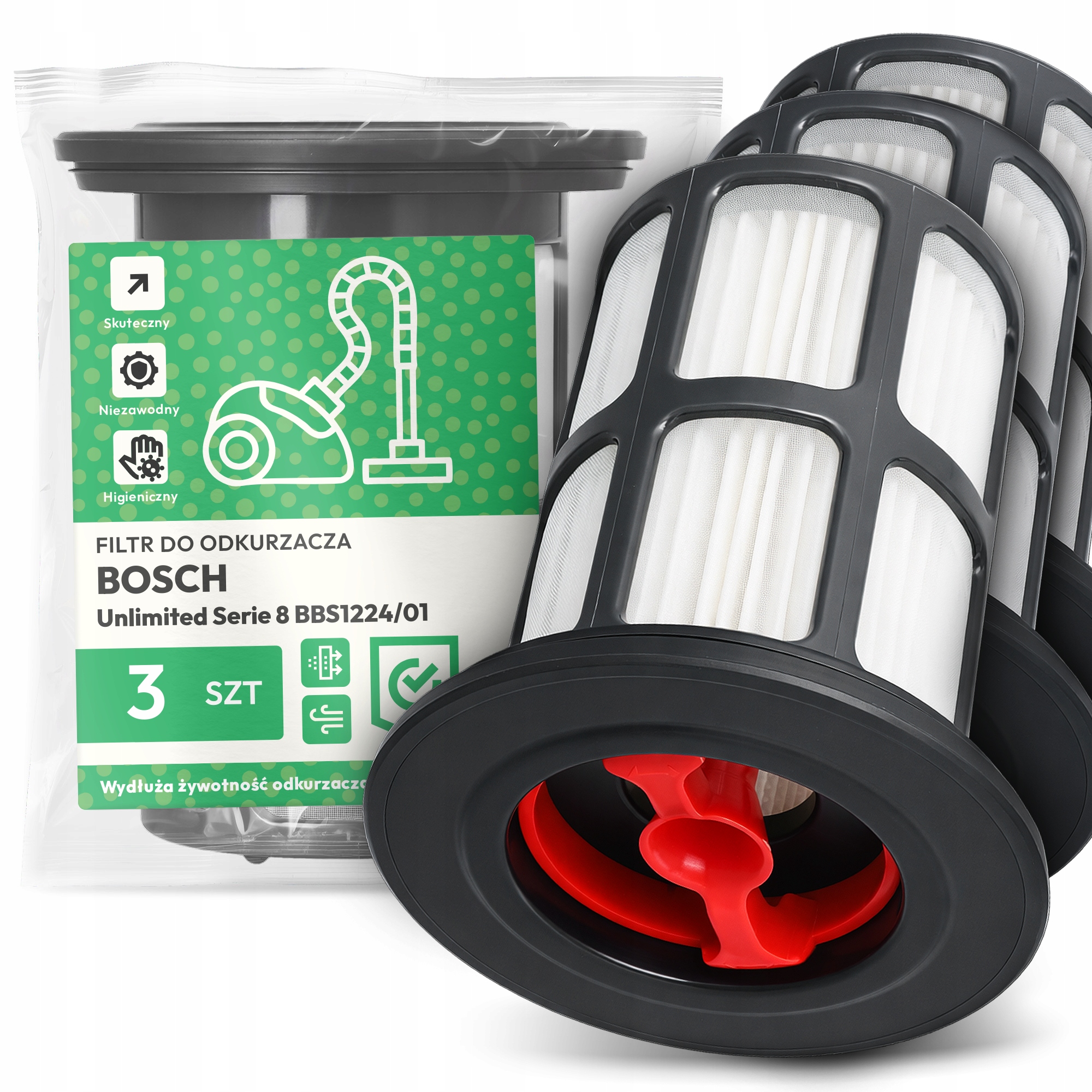 3x Filtr Pro Vysavač Bosch Unlimited Serie 8 BBS1224/01 Hepa Filtry Em-w
