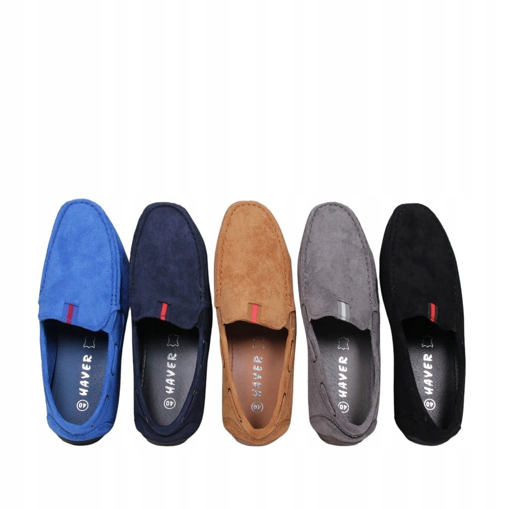 NIEBIESKIE BUTY MĘSKIE MOKASYNY PÓŁBUTY BUTY WSUWANE HAVER CHABROWE ZAMSZ Oryginalne opakowanie producenta pudełko