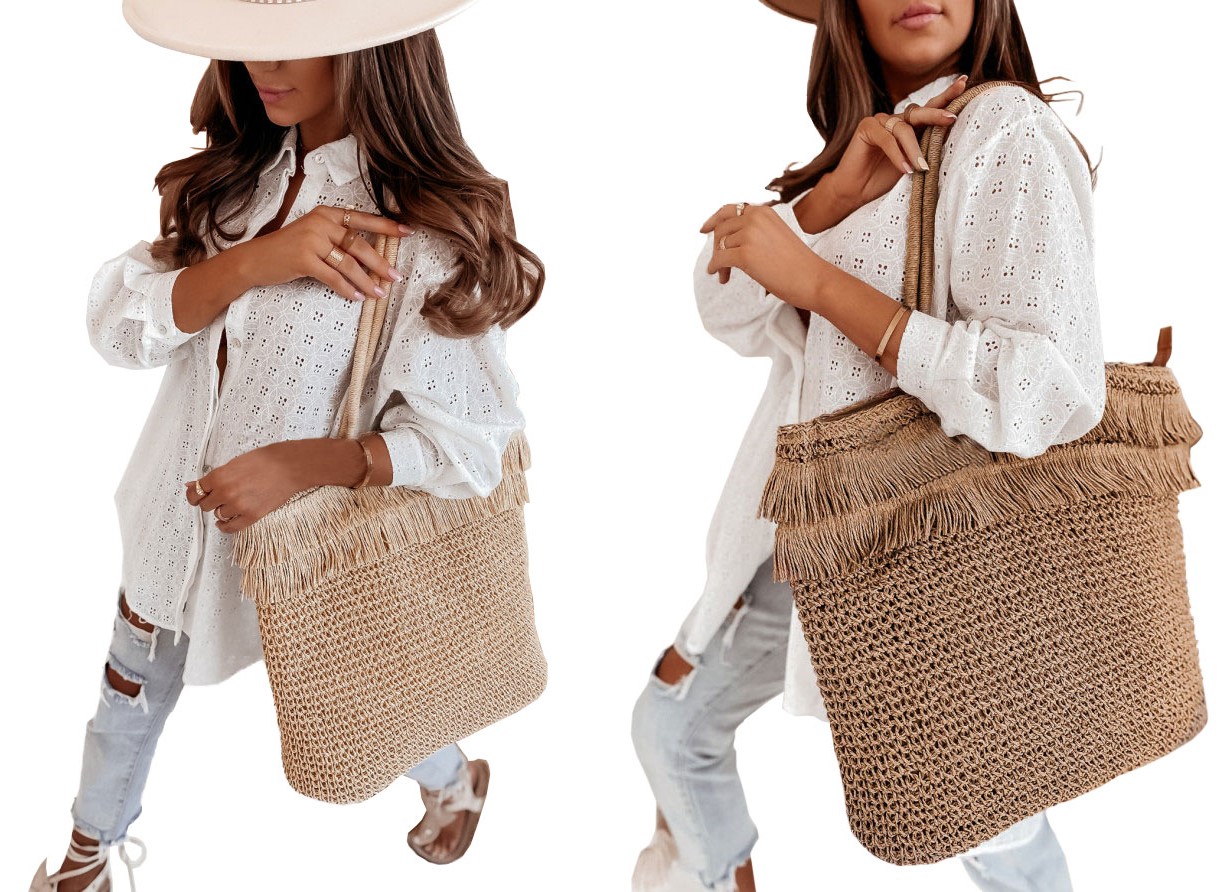 TORBA PLECIONA TOREBKA KOSZYK Z FRĘDZLAMI SHOPPER Materiał dominujący inny