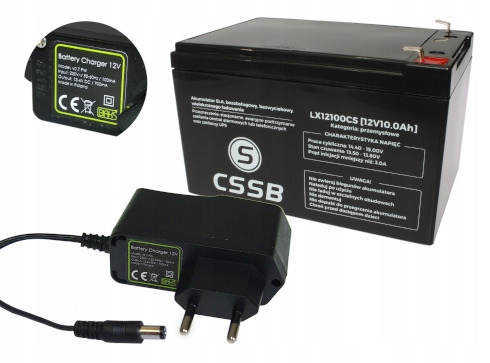 Akumulator Agm 12V 10Ah CSSB(wymiar 12Ah 14Ah 15Ah) Ładowarka 12V Wtyk