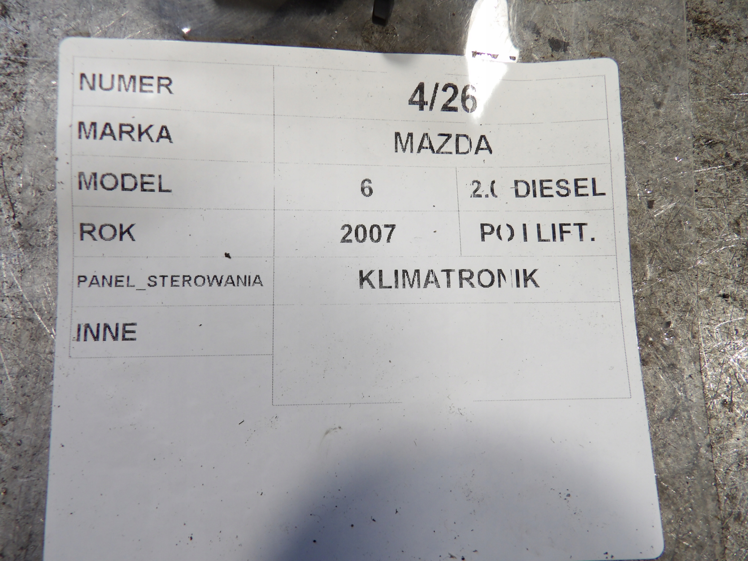 Mazda 6 panel klími, klimatizácii 2,0D