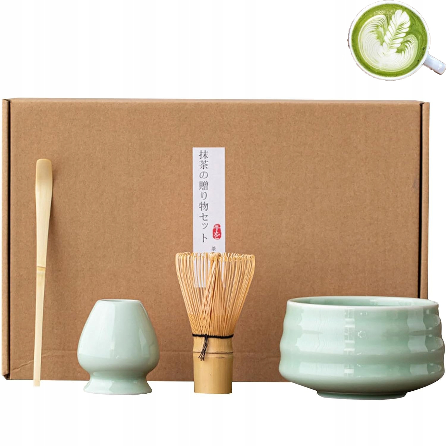 Sada 4 metliček na Matcha s držákem na misku a lžíci, příslušenství pro japonský čaj