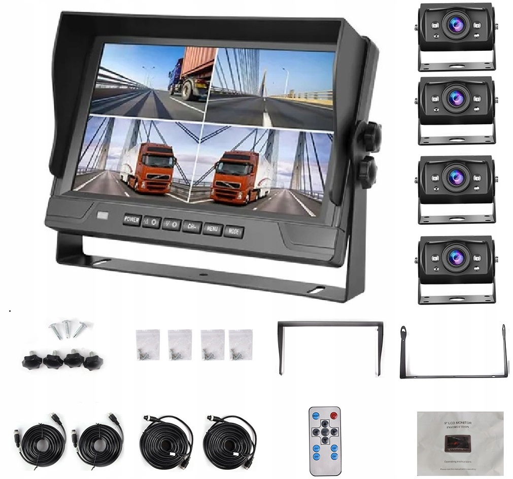Monitor 9 Palcov 4x Kamera Rekordrátor Tir Kombajn Traktor Bus Ahd 1280X720