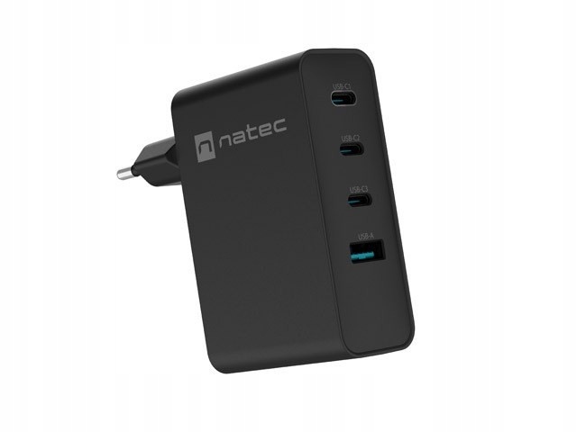 Natec Ładowarka Sieciowa Ribera Gan 3X Usb-c 1X Usb-a 100W Czarna
