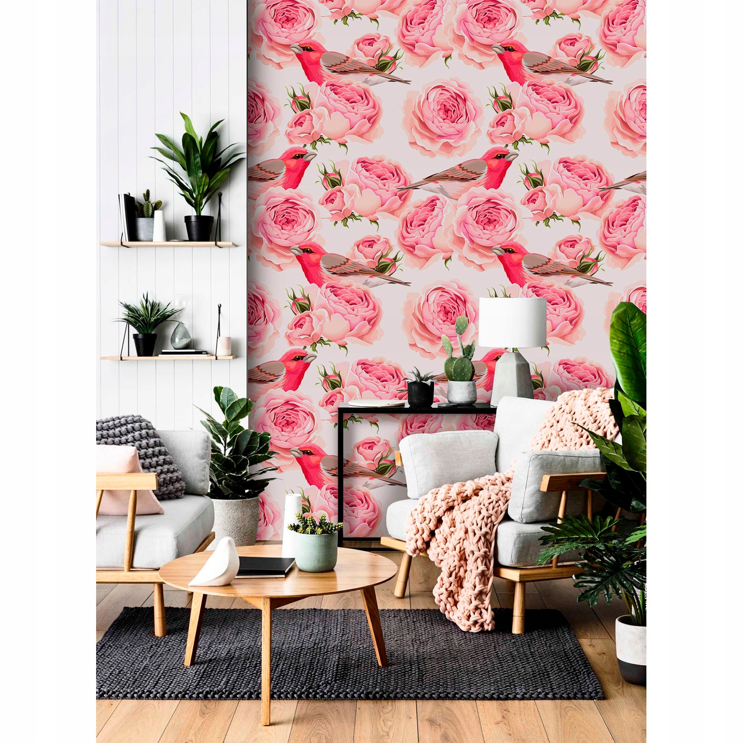 

Fototapeta do sypialni Kwiaty i ptaszki 250x250 cm