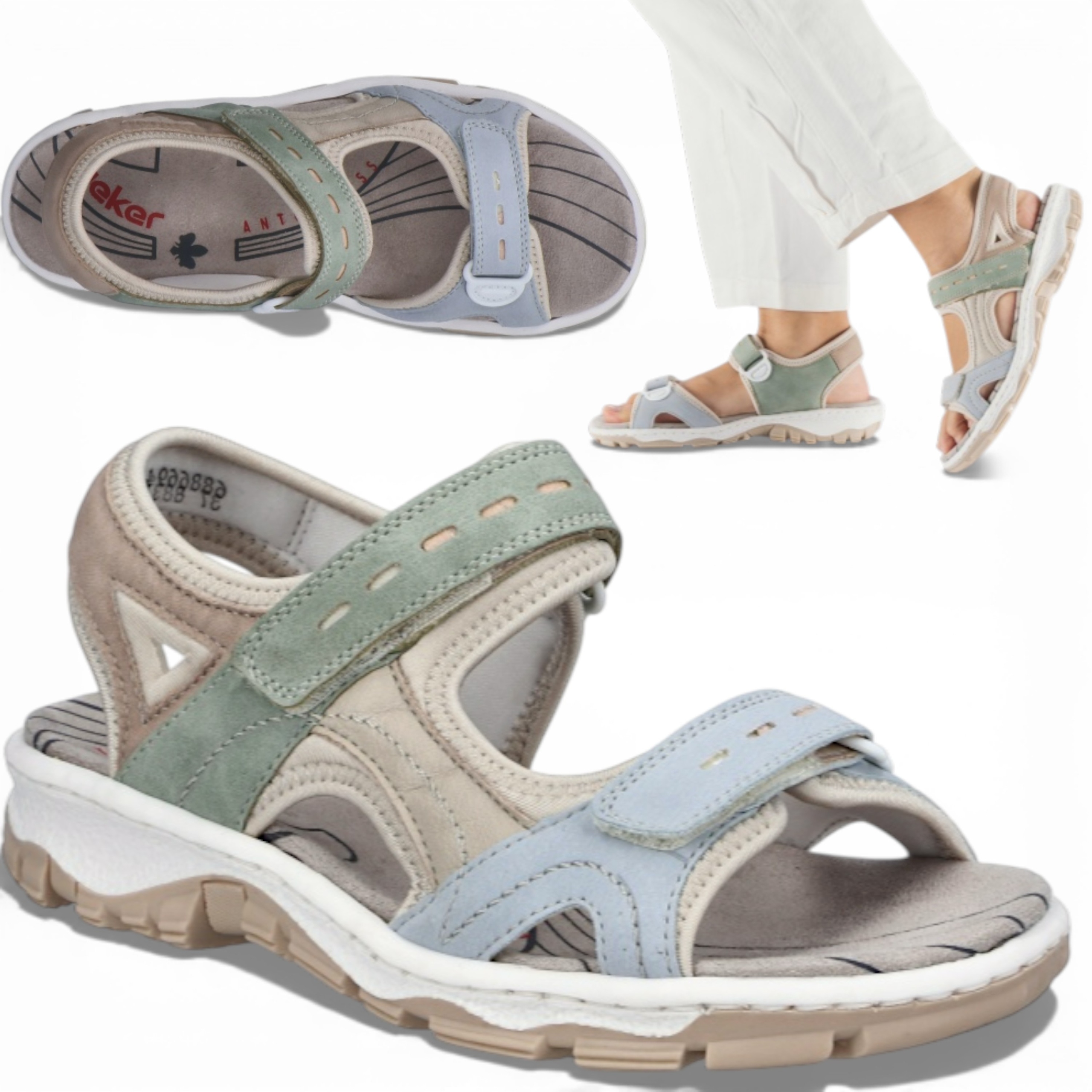 Rieker 41 Dámské sportovní sandály na suchý zip, pohodlné, barevné