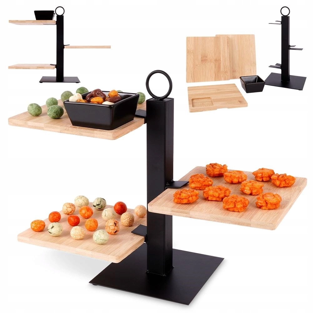 Podnos Bambusová 3-patrová s miskou Excellent Houseware 32x32x26,5 cm