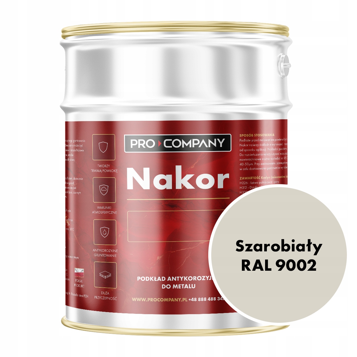 Nakor Szybkoschnący podkład antykorozyjny 3l Szarobiały Ral 9002