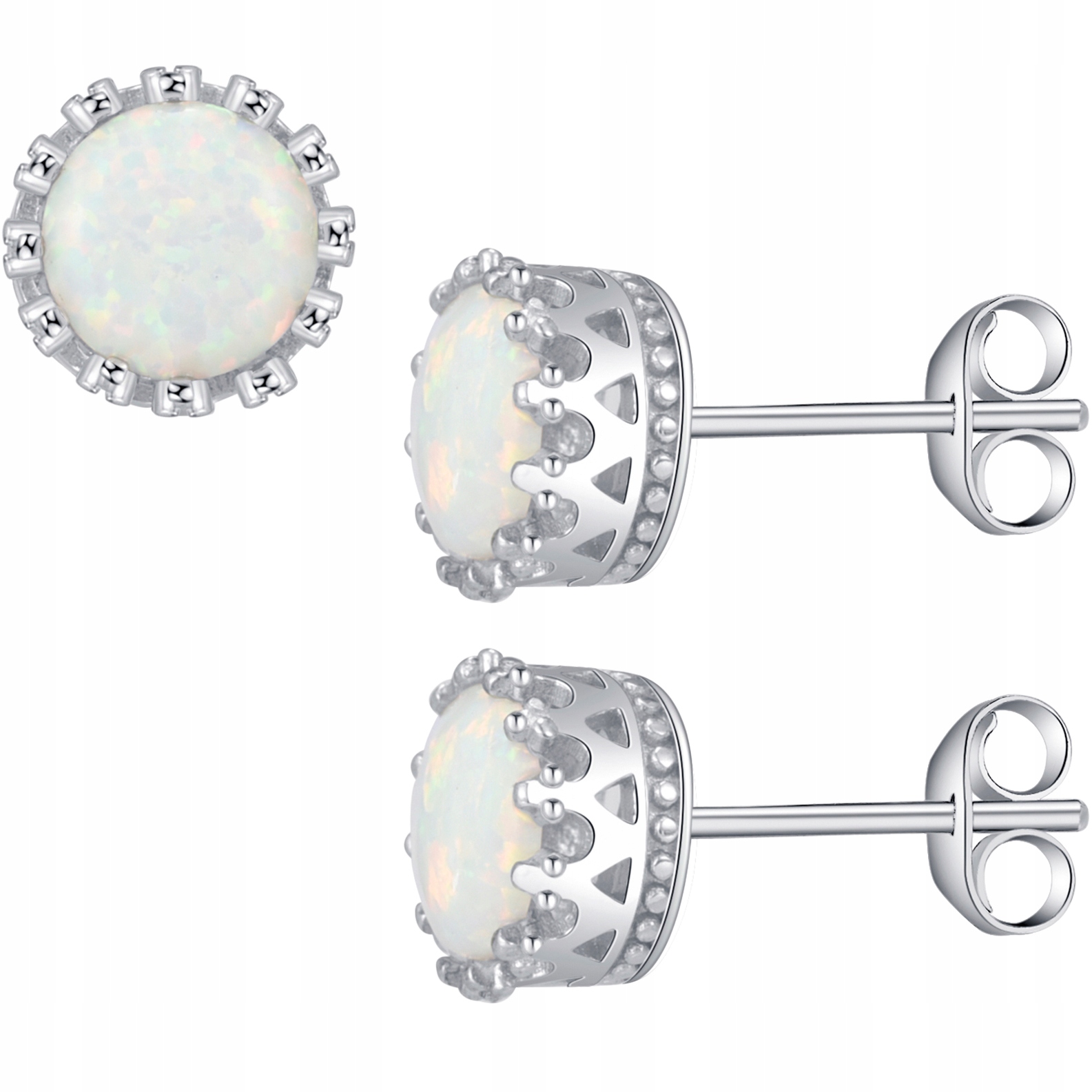 SREBRNE KOLCZYKI MĘSKIE SZTYFTY, KOLCZYKI WKRĘTKI RODOWANE OPAL SREBRO 925