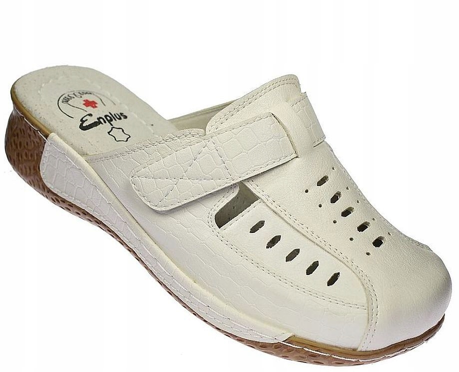 Nazouváky zdravotní pantofle na klínku Enplus RS201-2 bílé na suchý zip vel