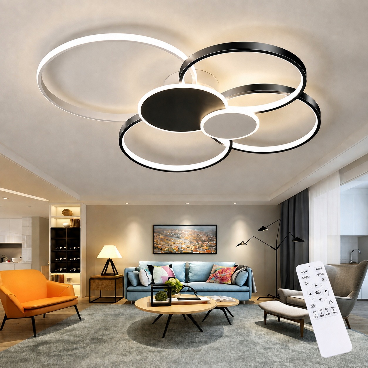 Stmievateľné Led Stropné Svietidlo Čierne Závesné Biele Okrúhle S Diaľkovým Ovládaním 71W