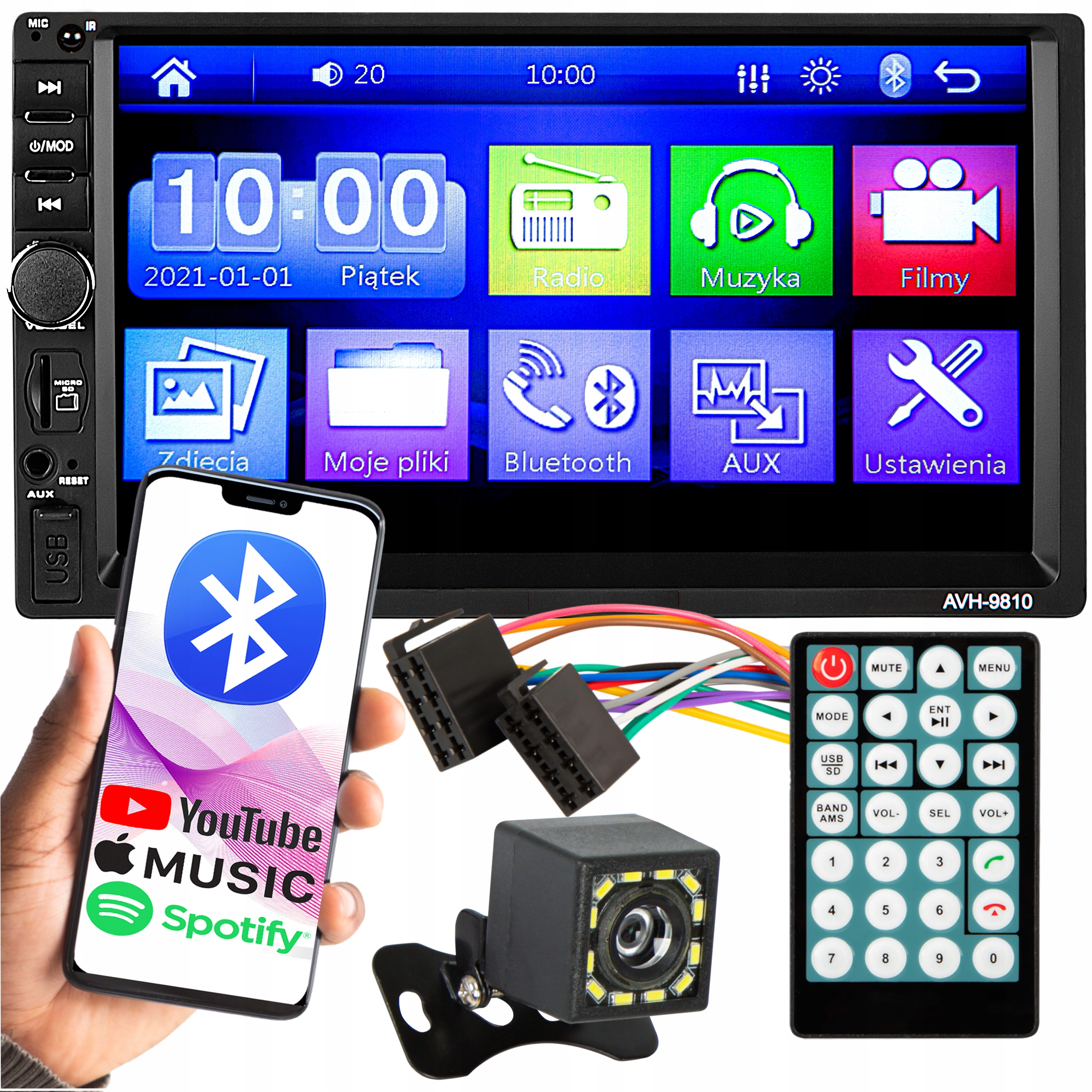 Automobilové Rádio Bluetooth 2 Din 7 Palců Rds Usb Aux Micro Sd Pilot 4x50W