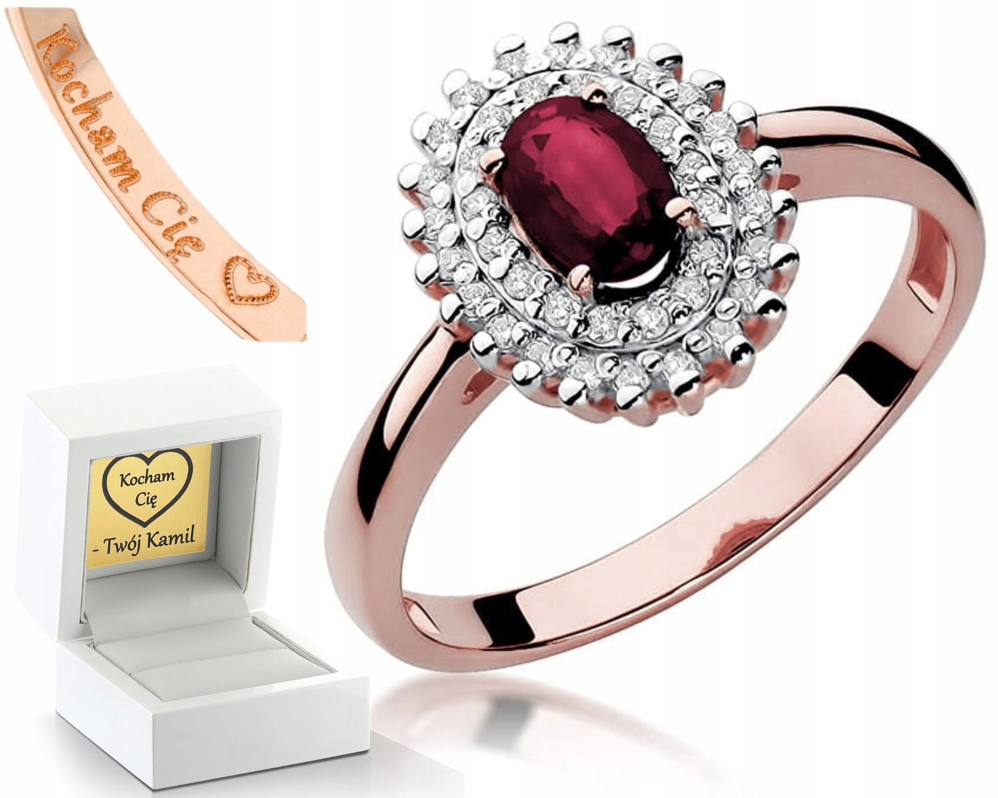 Růžové Zlato Prstýnek S Rubínem A Diamanty