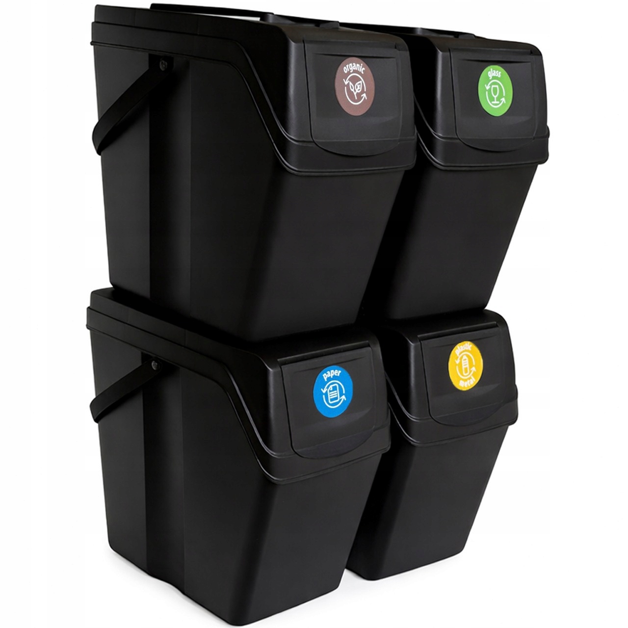 Levně Odpadkový Koš Nádoba 4 x 25 L Na Třídění Odpadu Papír Plast Sklo