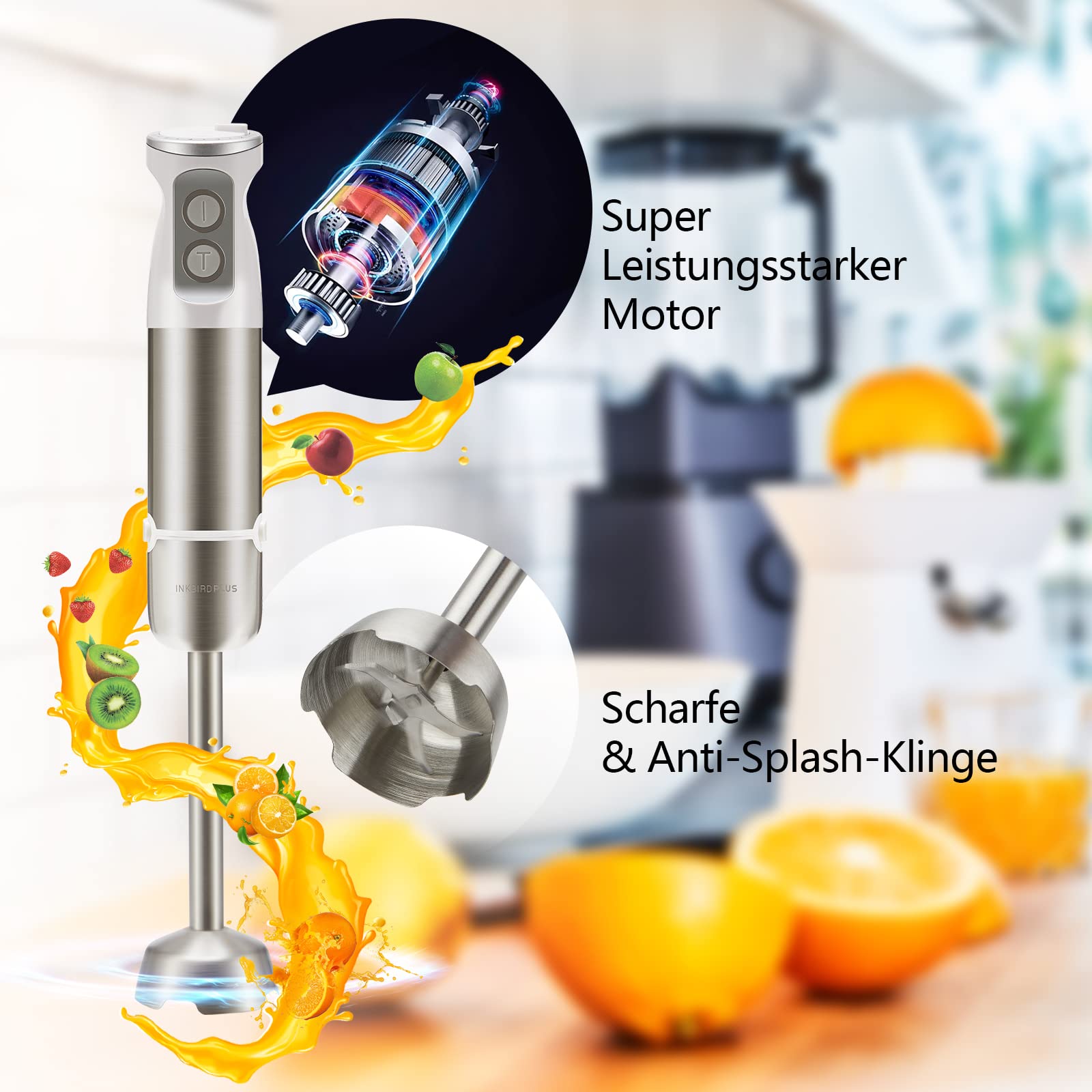 INKBIRD Zestaw Blender Ręczny 4w1 600W z 6 Prędkościami Do Zup Smoothie — miniatura 3