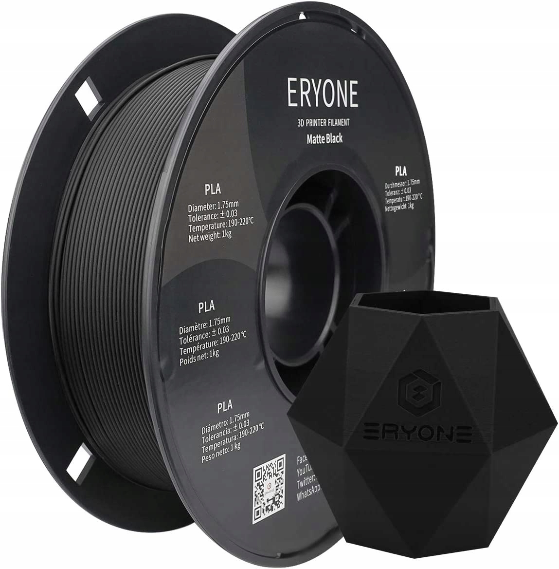 Filament Eryone Pla Matte Black czarny matowy 1.75mm 1kg