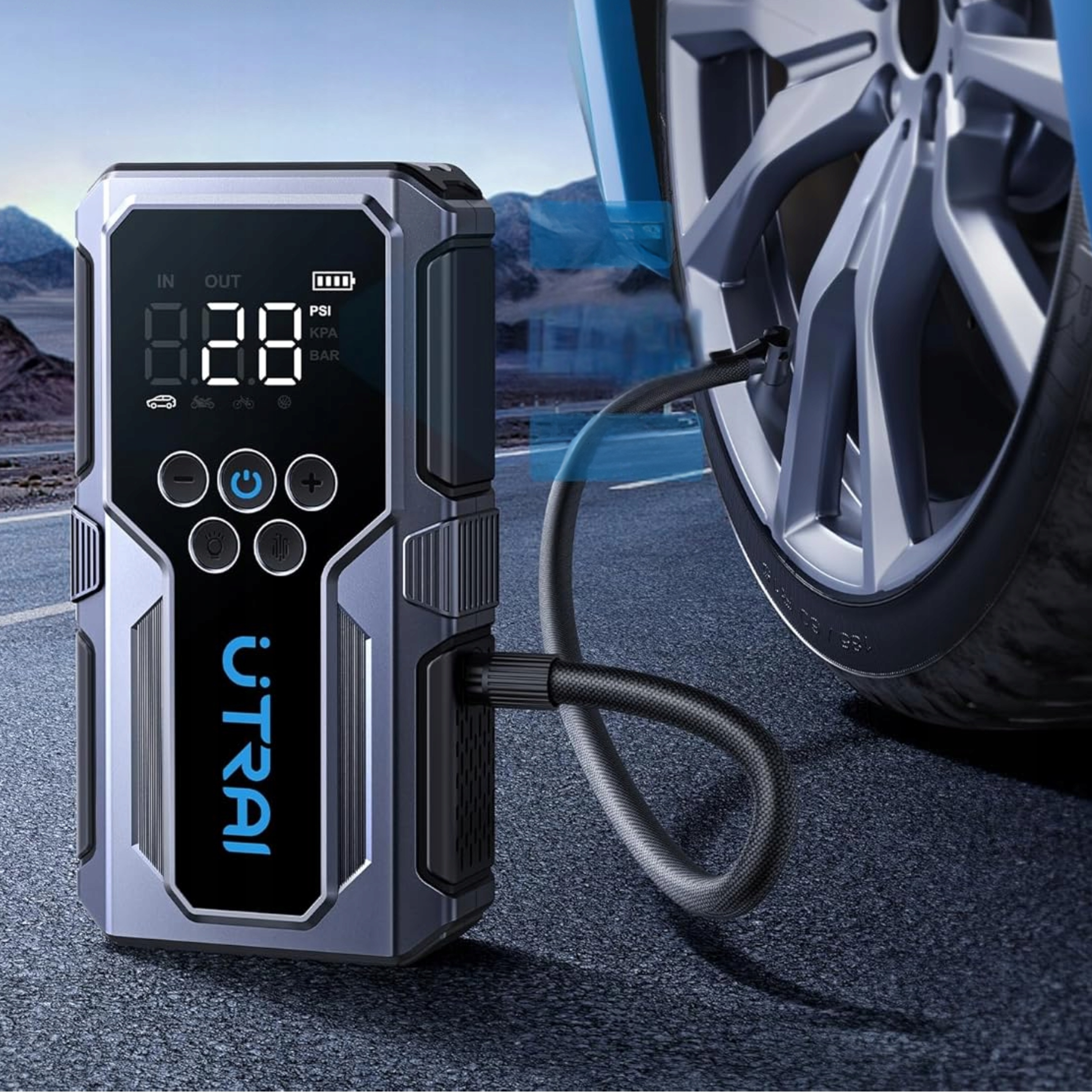 UTRAI Powerbank 4500A Kompresor 150PSI Latarka 18W Szybkie Ładowanie — miniatura 12