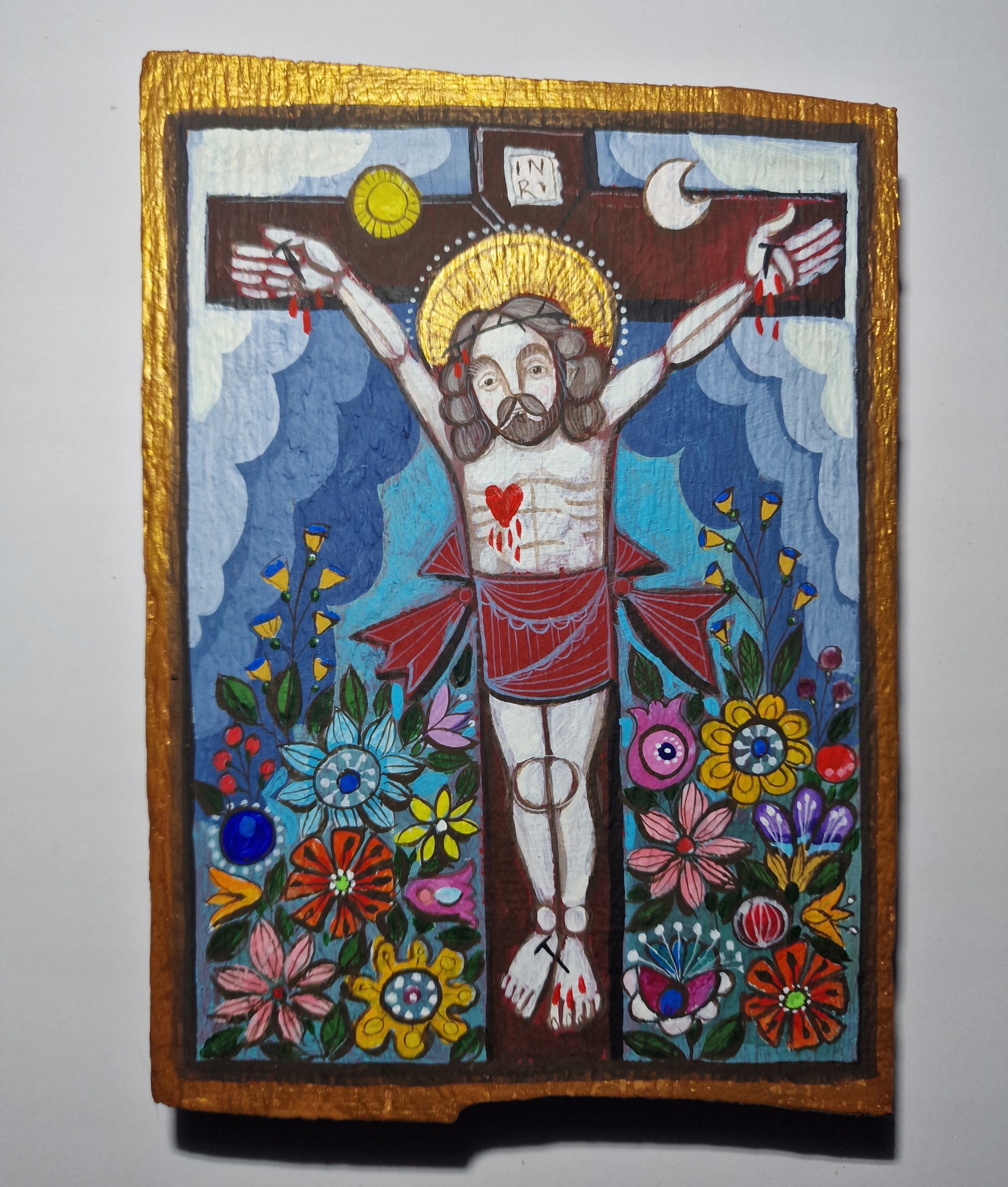 IKONA W STYLU LUDOWYM CHRYSTUS UKRZYZOWANIE-MONIKA KWIECIŃSKA