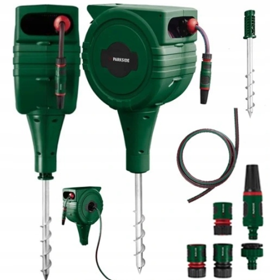 Bęben ogrodowy wbijany, zwijacz do węża Parkside, 25 m, 360° maks. 6 bar