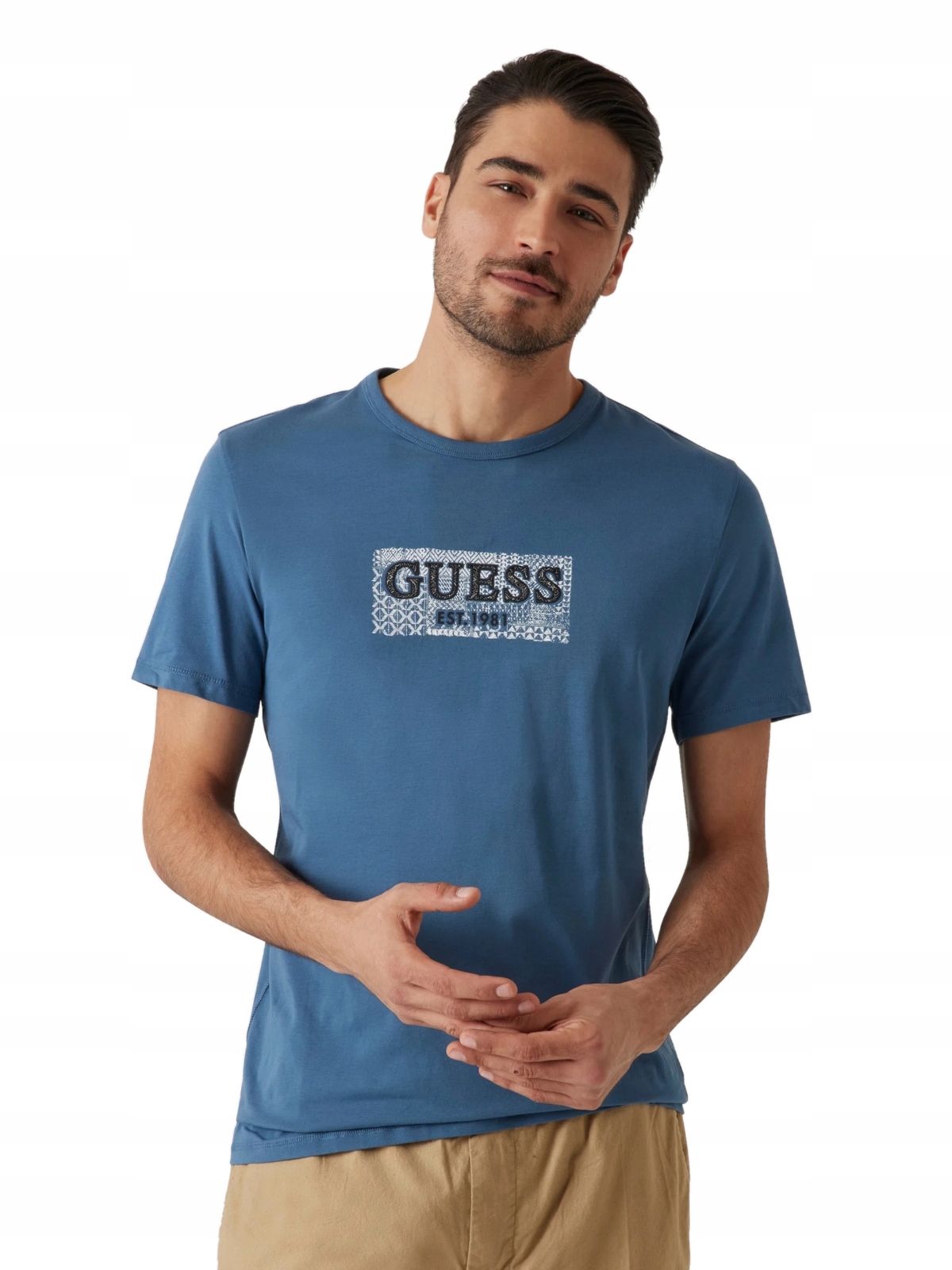 Guess pánské tričko s krátkým rukávem, bavlněné tričko s logem XXL